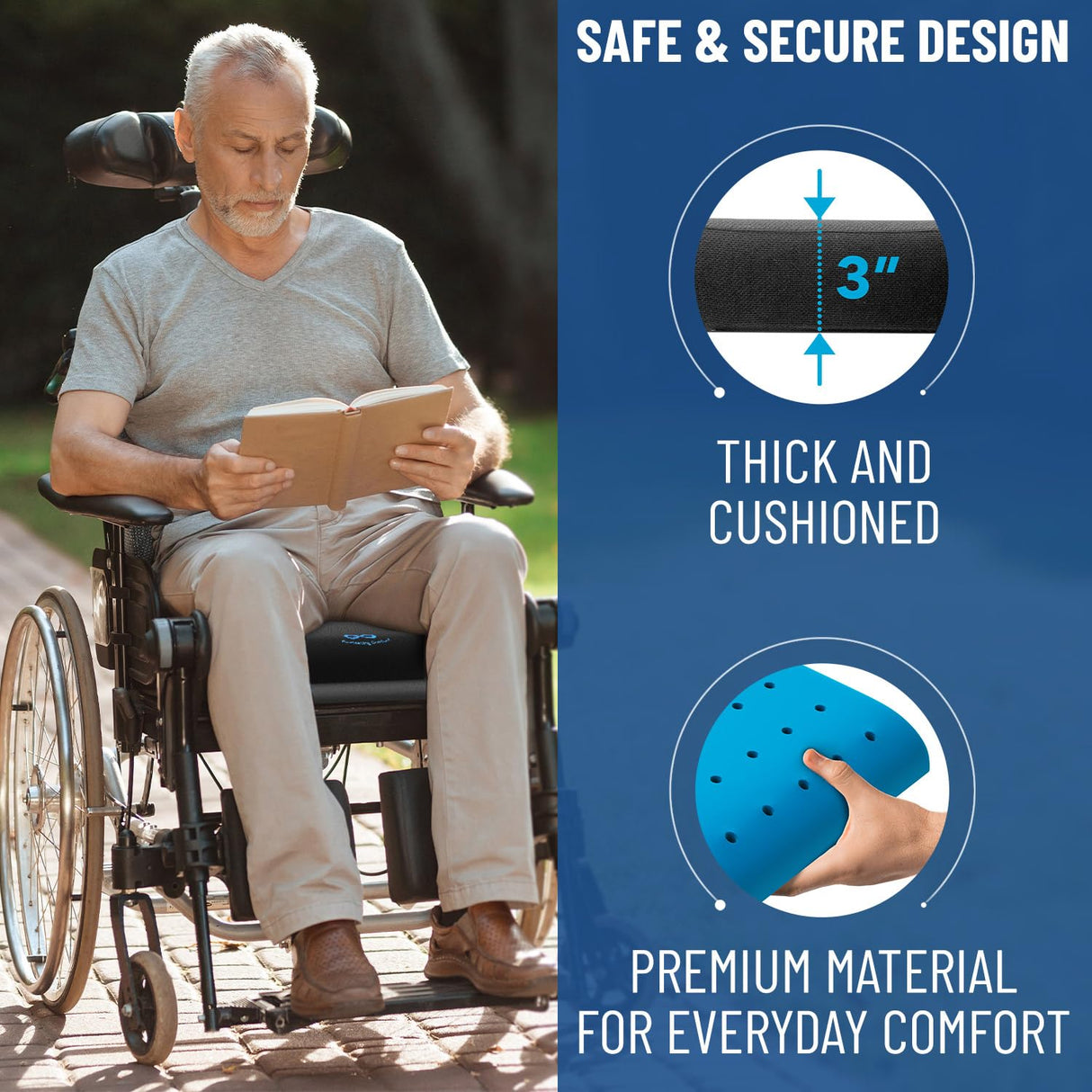 Everlasting Comfort Memory Foam Wheelchair Cushion - Gel Seat Cushion for Seniors and Adults - Pressure Relief and Tailbone Pain Support - Ventilated and Soft Cushion for Ultimate Comfort