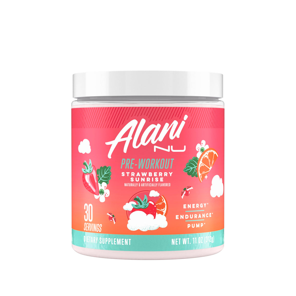 Alani Nu Pre Workout Powder Strawberry Sunrise, Amino Energy Boost, Endurance Supplement, Sugar Free, 200mg Caffeine, L-Theanine, Beta-Alanine, Citrulline, 30 Servings