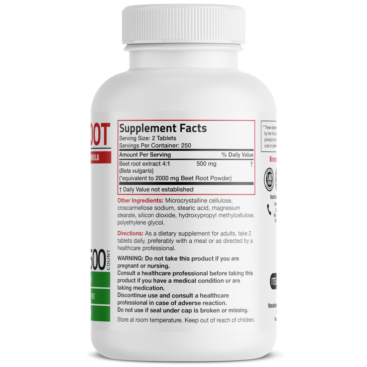 Bronson Beet Root Extra Strength, Non-GMO, 500 Vegetarian Tablets