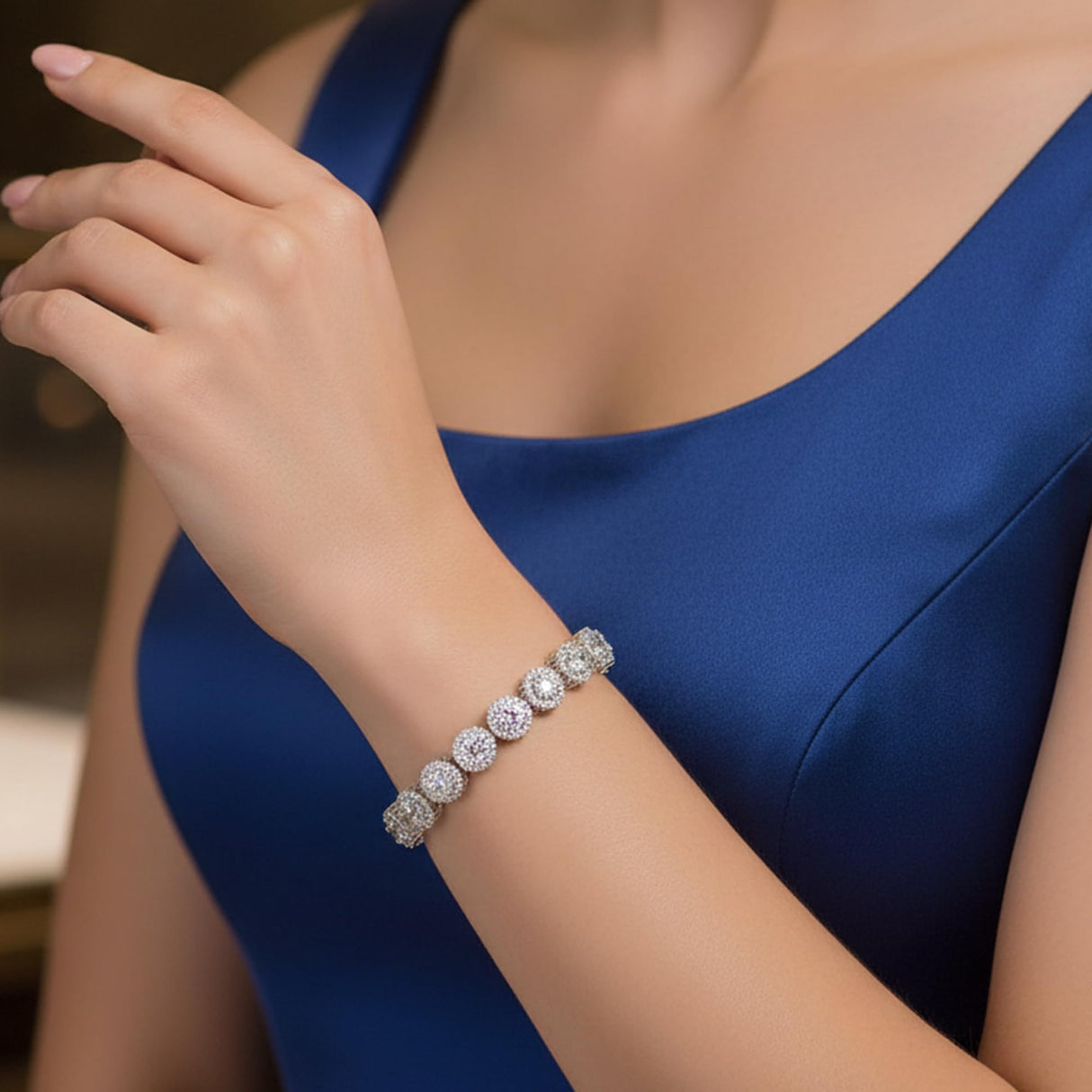 Gemsme Tennis Bracelet for Women 1 Row 18K White Gold Plated 5mm Round Cubic Zirconia Bracelets