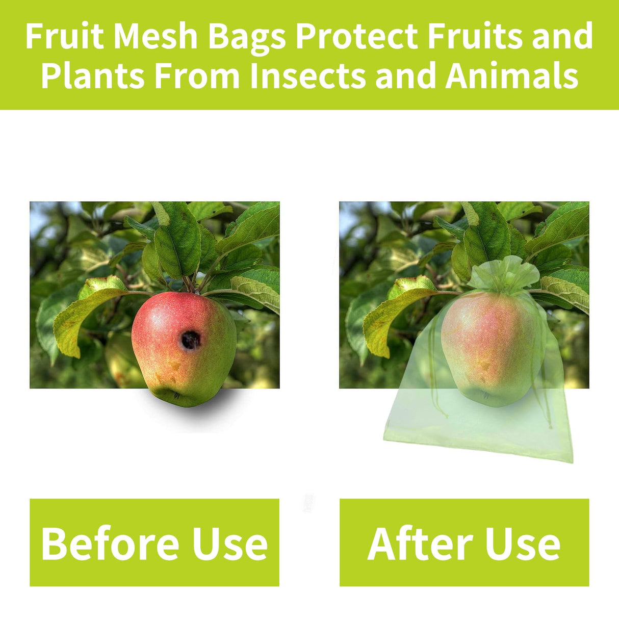 YHJZ 100PCS Fruit Protection Bags, 8x12 Inch Green Fruit Netting Cover Bags Drawstring Mesh Fruit Protectors Pest Barrier for Plant Fruit Flower Veggies Garden