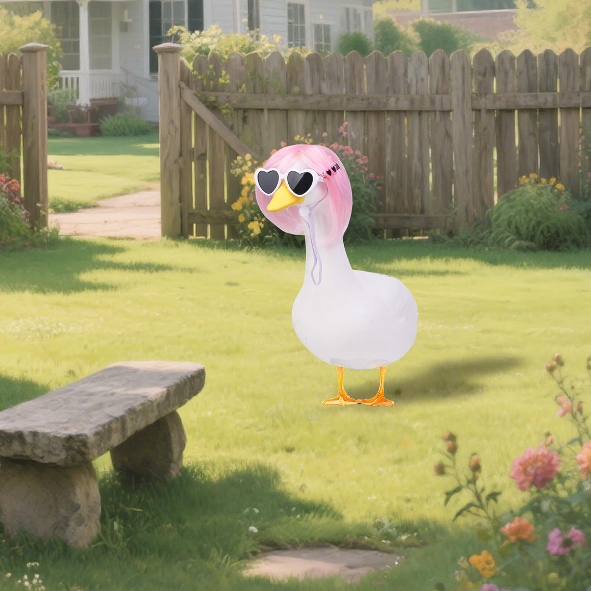 MuMyer 4 Pcs Porch Goose Wigs, Funny Lawn Porch Goose Statue Braid Wig with Hair Clips and Sunglasses for Outdoor Garden Patio Yard Goosey Decoration