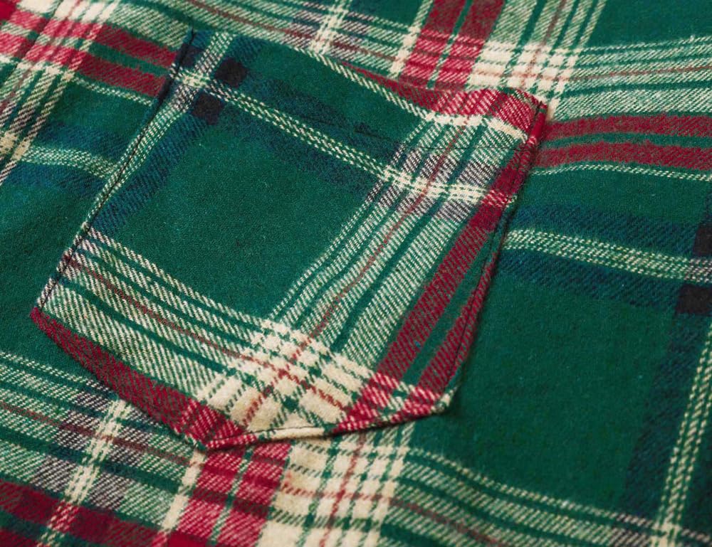 Cromoncent Kids Long Sleeve Button Down Flannel Cotton Plaid Shirt Tops for Boys,Christmas Green,5-6 Years = Tag 130