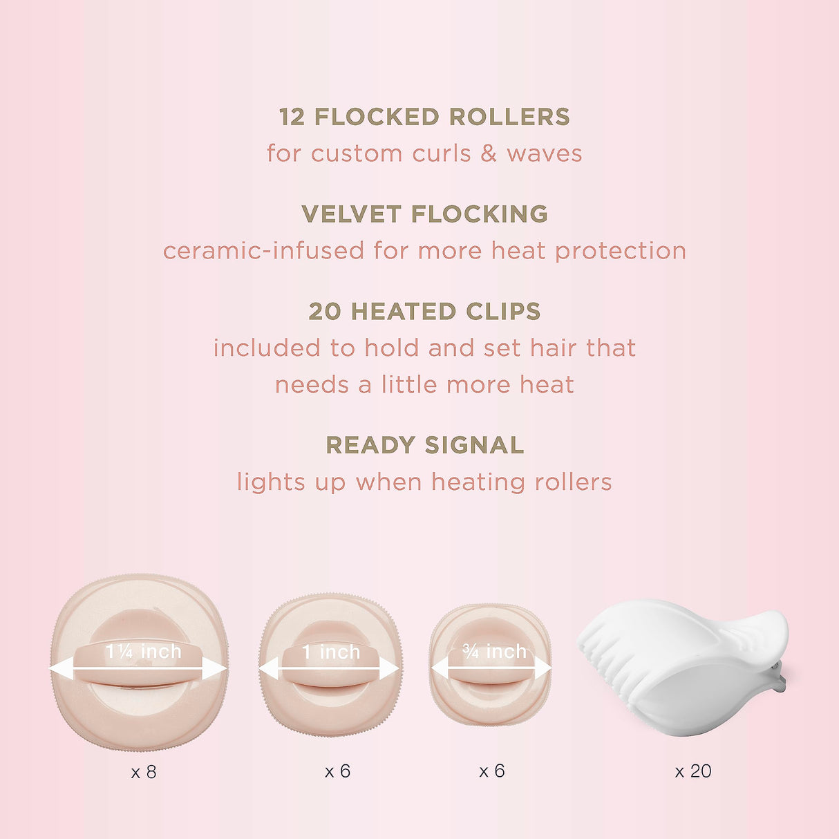 INFINITIPRO BY CONAIR Ceramic Flocked - Hot Rollers for Long, Medium, and All Hair - Hair Curler - Hair Roller Clips Included - 1 1/4-inch, 1-inch, and 3/4-inch Rollers