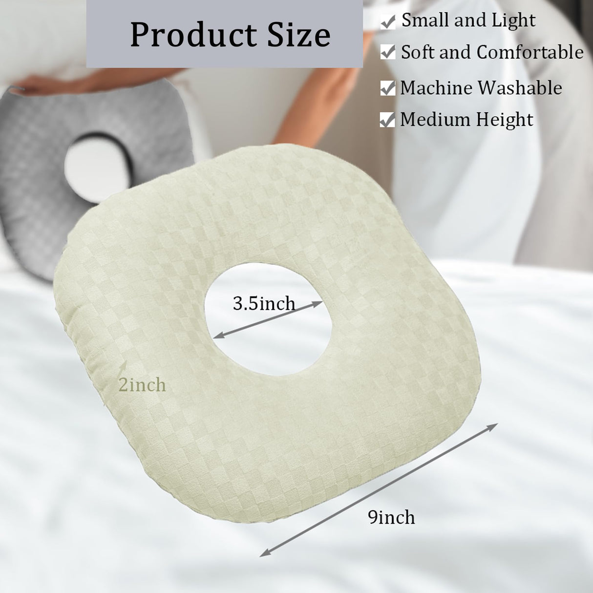 Wuronsa Ear Piercing Pillow for Side Sleepers, Pillow with an Ear Hole for CNH and Ear Pain Ear Inflammation Pressure Sores, O-Shaped Side Sleeping Pillow, Ear Guard Pillow (Cream)