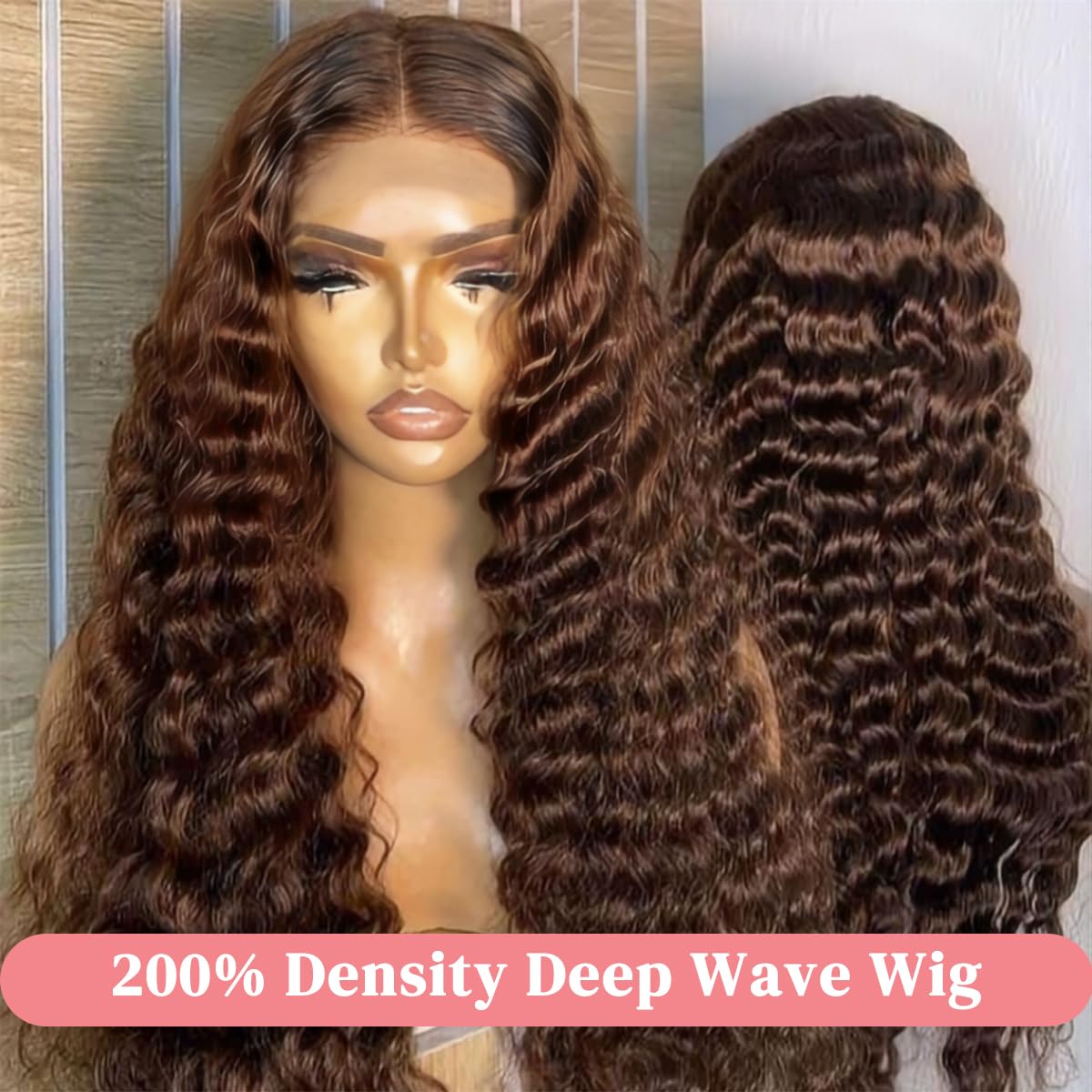 200 Density Chocolate Brown Lace Front Wig Human Hair 30 Inch 13x6 HD Deep Wave Lace Front Wigs Human Hair Colored Deep Curly Lace Frontal Wigs Glueless Wig for Woman Pre Plucked with Natural Hairline