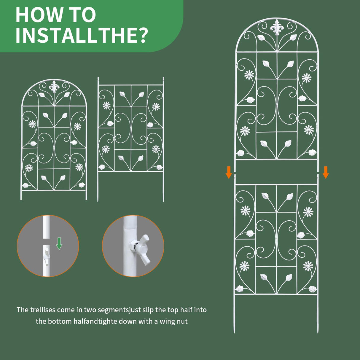 Maidapulu 70.8" Metal Garden Trellis for Climbing Plants, 2 Pack White