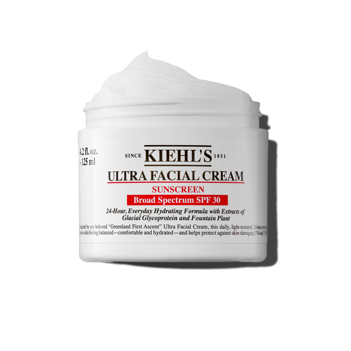 Kiehl's Ultra Facial Cream with SPF 30, Lightweight Daily Moisturizer for All Skin Types, 24-hour Hydration, UV Sunscreen Protection, Non-greasy, Absorbs Quickly, with Glacial Glycoprotein - 4.2 fl oz