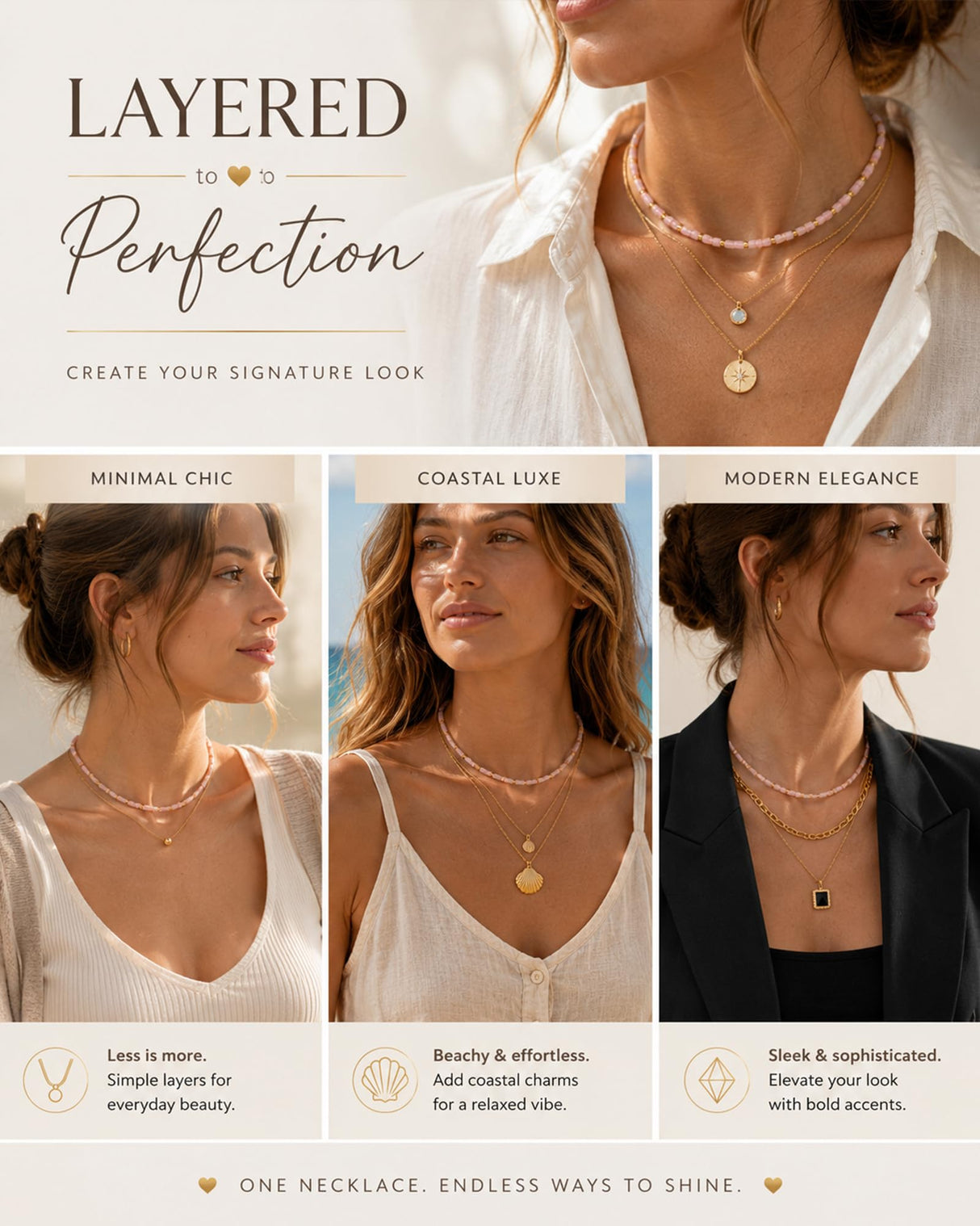MIDDLUX Natural Rose Quartz Heishi Choker Necklace for Women, Pink Gemstone Beaded Necklace with Gold Accents, Adjustable Layered Beach Necklace, Minimalist Boho Jewelry Gift for Her