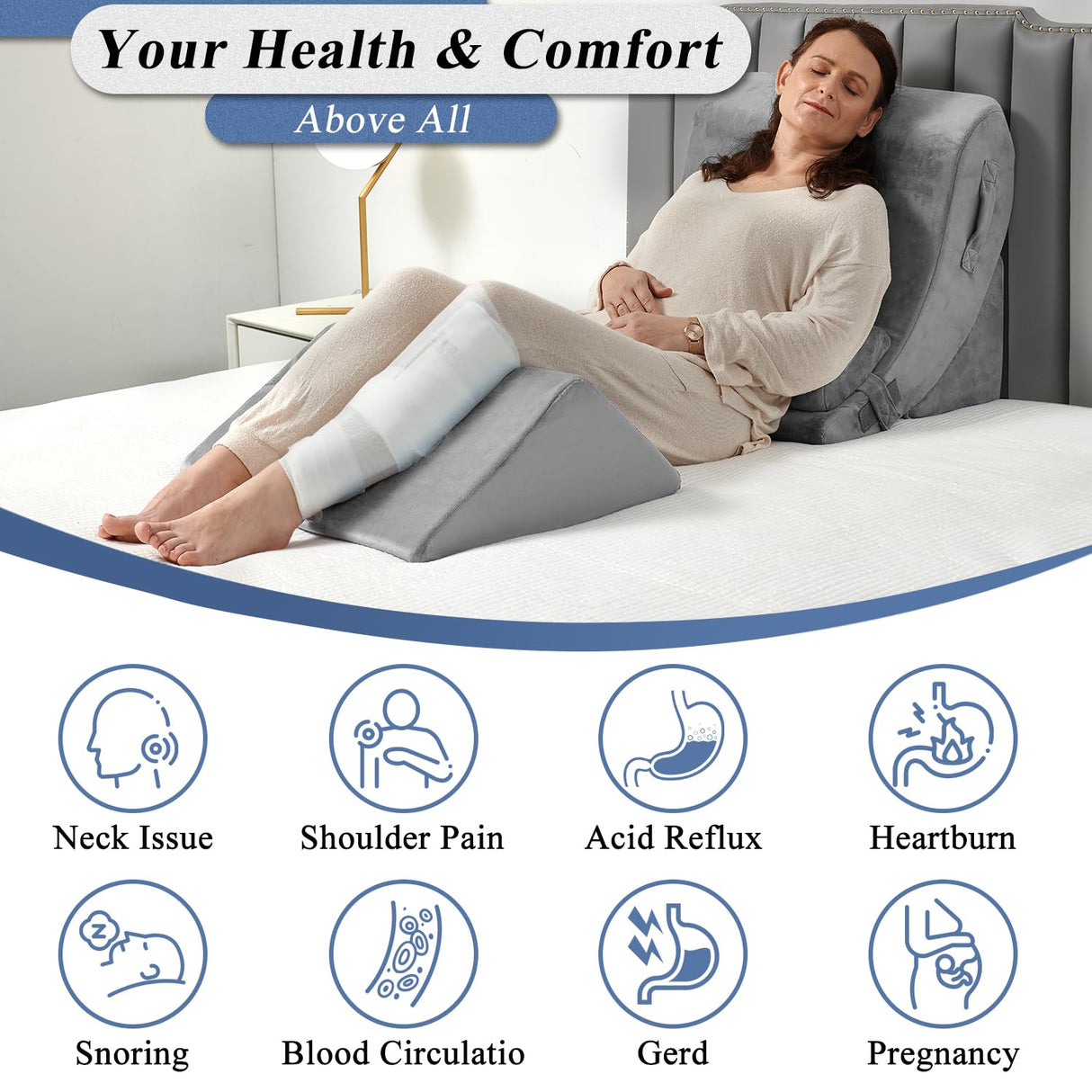 Axelrod 4PCS Orthopedic Bed Wedge Pillow Set, Post Surgery Foam for Back, Neck and Leg Pain Relief Comfortable & Adjustable Ortho Pillows- Anti Snoring, Heartburn, Acid Reflux & GERD Sleeping Grey