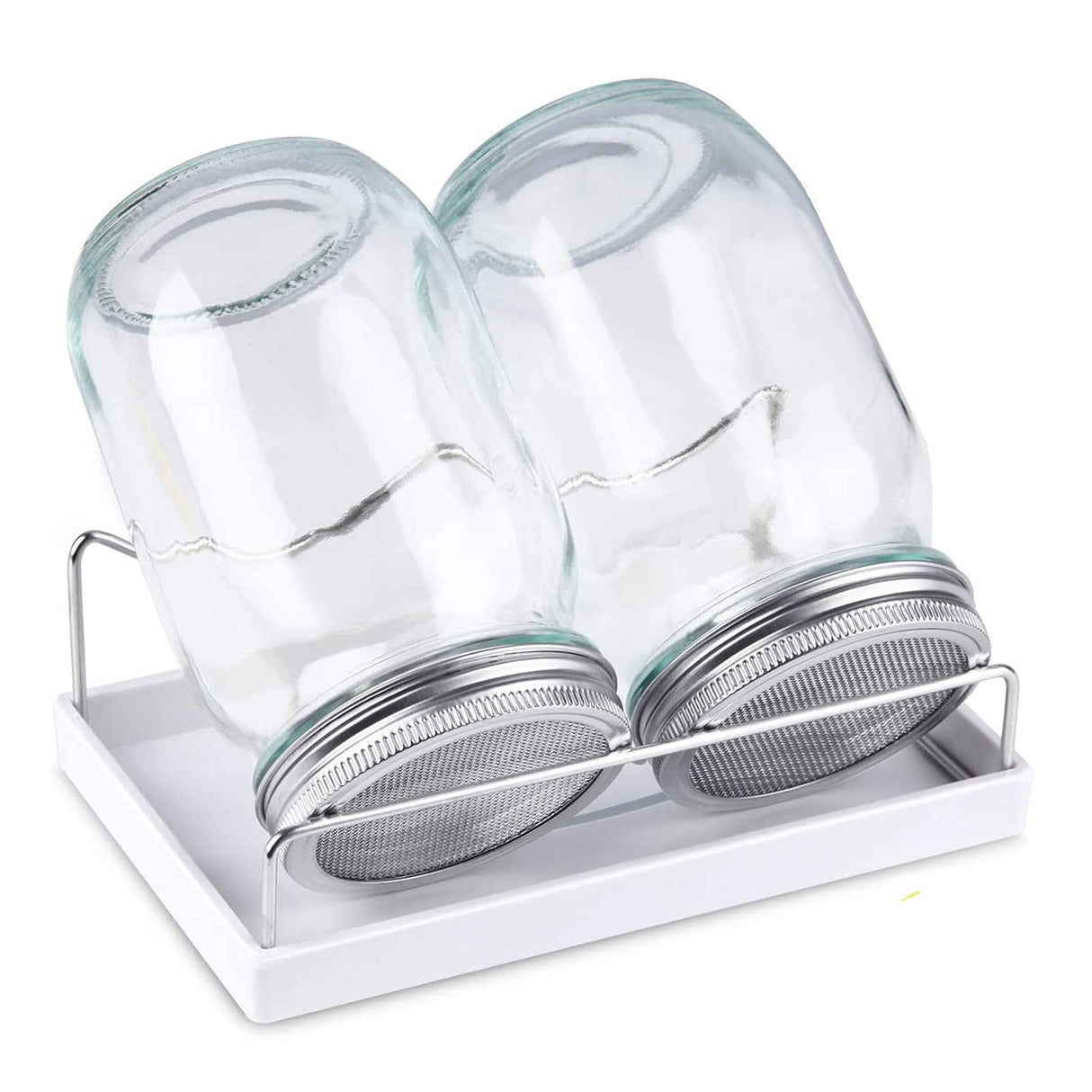Sprouting Jar Kit-2 Wide Mouth Quart Mason Jars with 316 Stainless Steel Screen Sprout Lids, Drip Tray, Stand | Seed Sprouter Set for Growing Broccoli, Alfalfa, Mung Bean