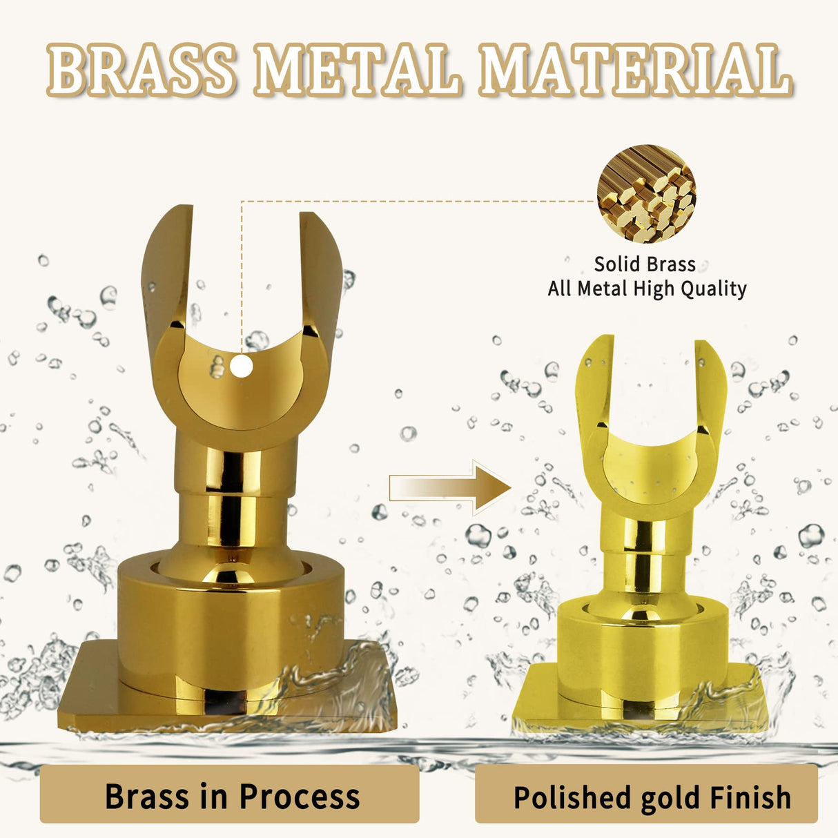 Shower Head Holder Handheld Shower Wand Holder Adjustable Shower Head Bracket Shower Wall Mount Holder, Polished Brass/Gold Finish, Drill Free Glue Installation