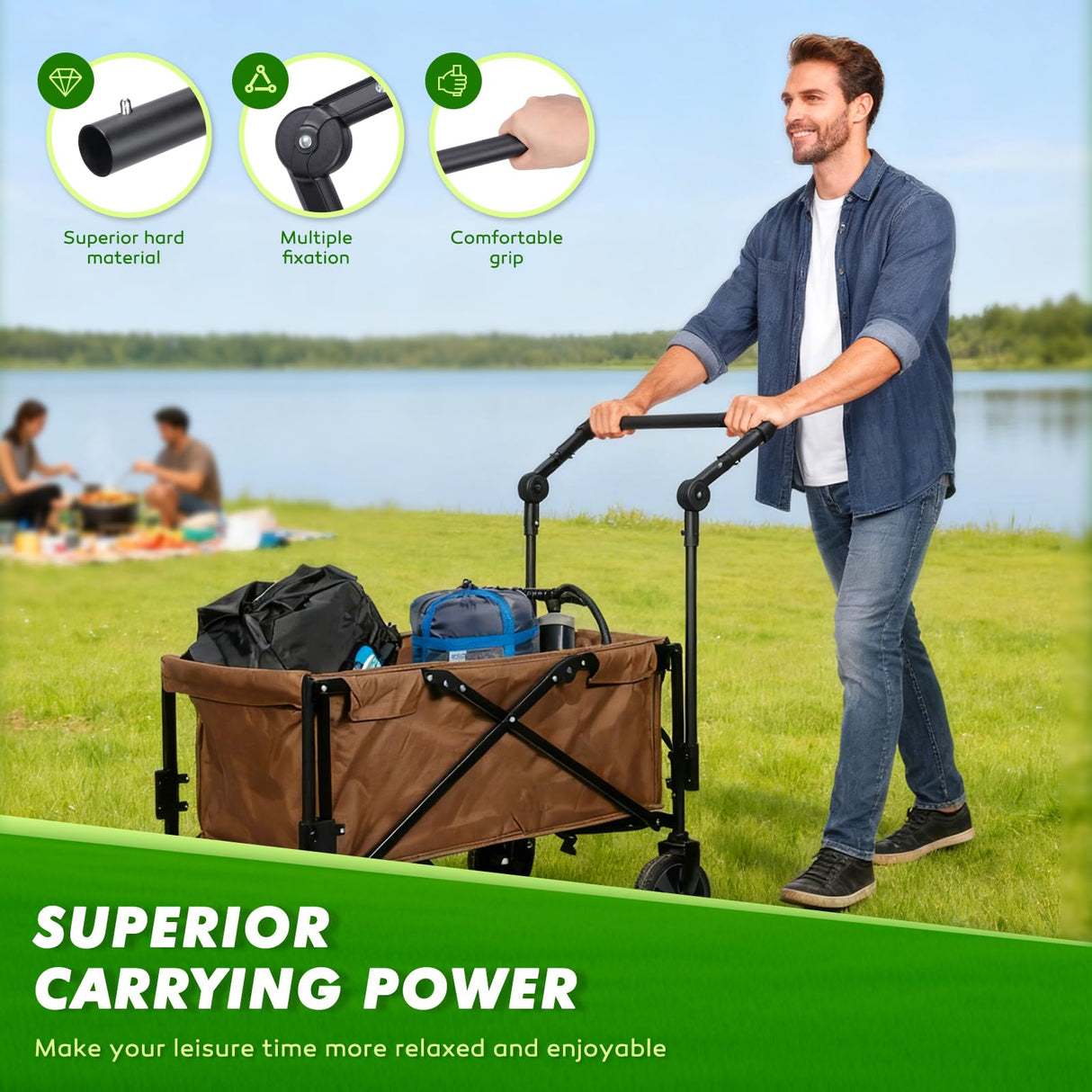 Gifeerory Universal Folding Wagon Push Handle Attachment for Camping Wagons/Strollers/Beach Carts,Upgraded Adjustable Wagon Handle Kit for Metal Round & Square Frame