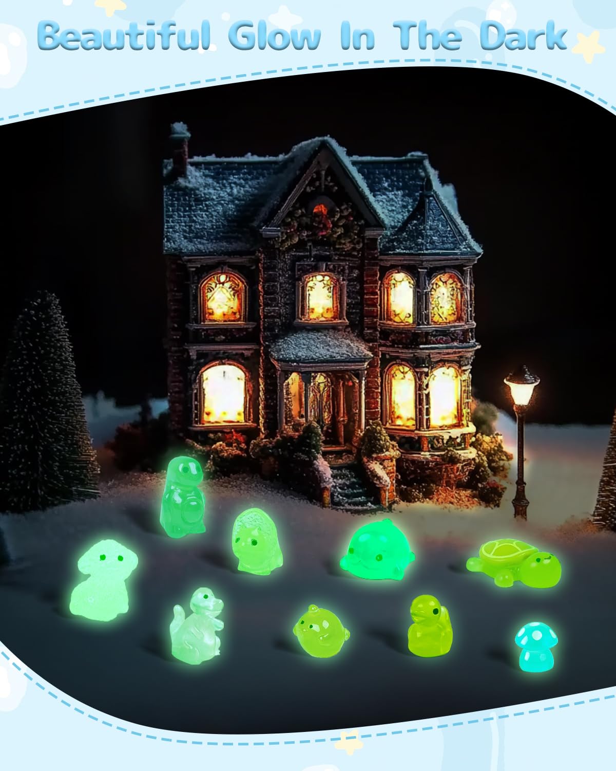 Piemow 180 Pcs Mini Resin Animals Kit, Luminous Landscape Figurines Decor