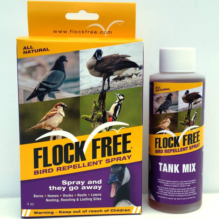Flock Free Bird Repellent Ready Spray Bundle, Ready to Use Bird Spray 32oz + Concentrate 4oz for Refill