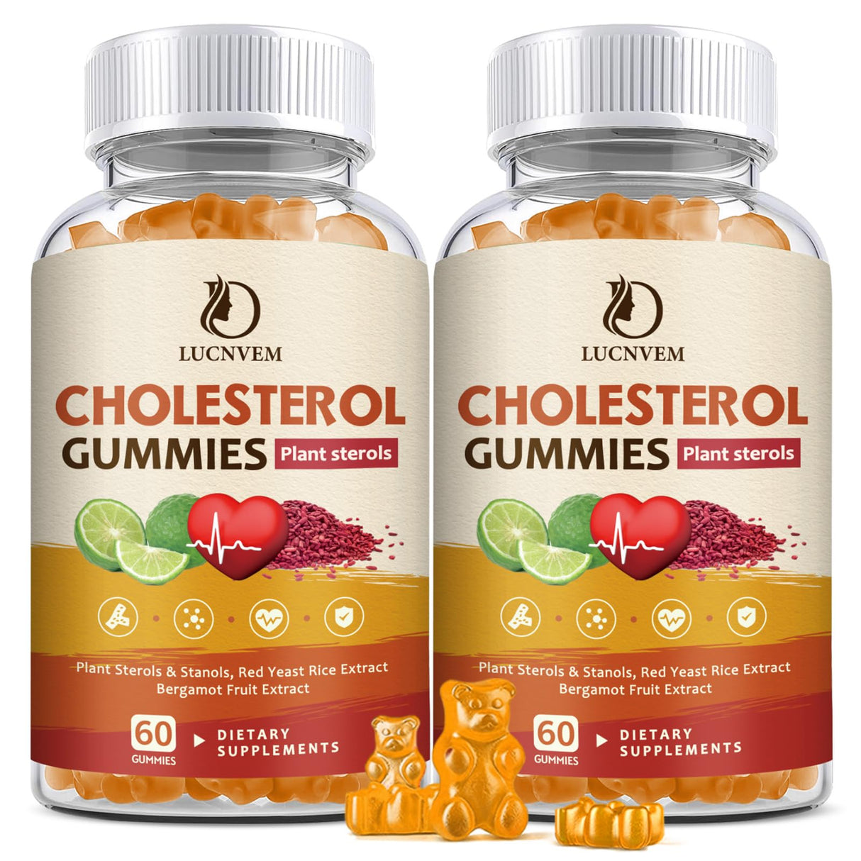 (2 Pack) Cholesterol Supplements Gummies for Cholesterol Healthy, Plant Sterols & Stanols, Red Yeast Rice, Citrus Bergamot Complex for Cholesterol, Maintain Healthy Cholesterol Levels - 60 Day Supply