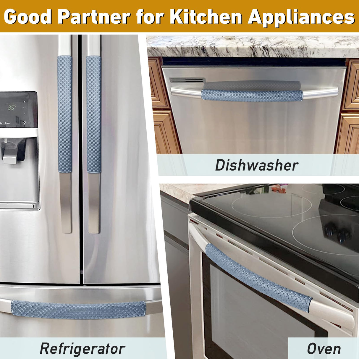 Refrigerator Door Handle Covers, 4 PCS, Performance Appliance Handle Covers, Non-Slip Fridge Door Handle Covers, Keep Your Kitchen Clean, Microwave Oven Dishwasher door Handle Protectors(Navy Blue)