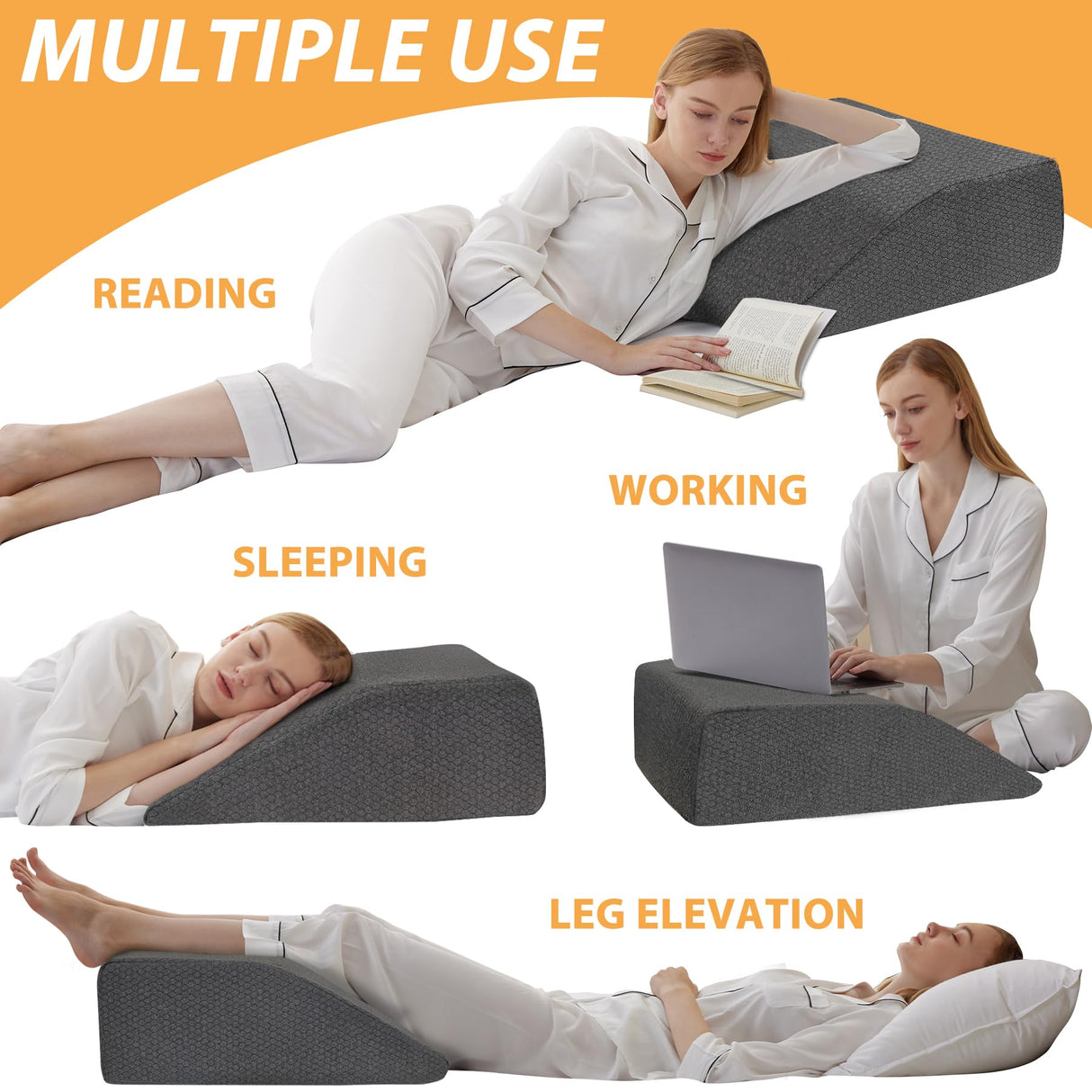 Bedluxe Leg Elevation Pillows, Leg Pillows for Sleeping, Cooling Gel Memory Foam Top, Wedge Pillow for Legs, Leg Wedges for Circulation, Swelling, After Surgery - Removable Cover (10 Inch, Black)