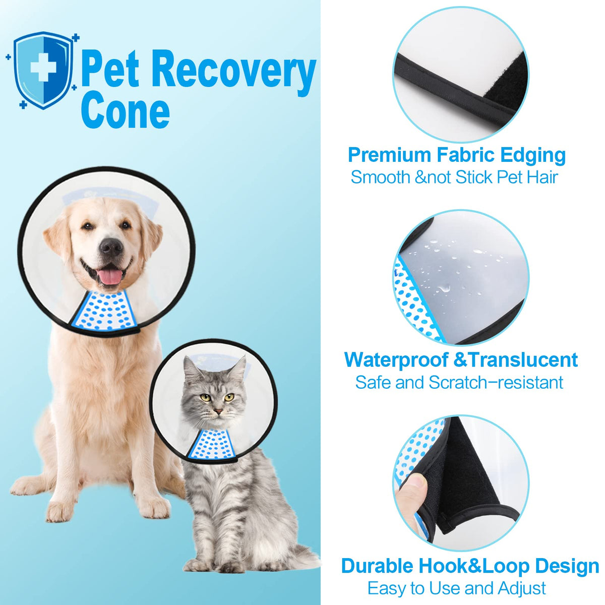 Supet Dog Cone Collar to Stop Licking, Comfortable Elizabeth Recovery Collar for Large Medium Dogs After Surgery, Soft Pet Neck Head Cone Alternative(L)