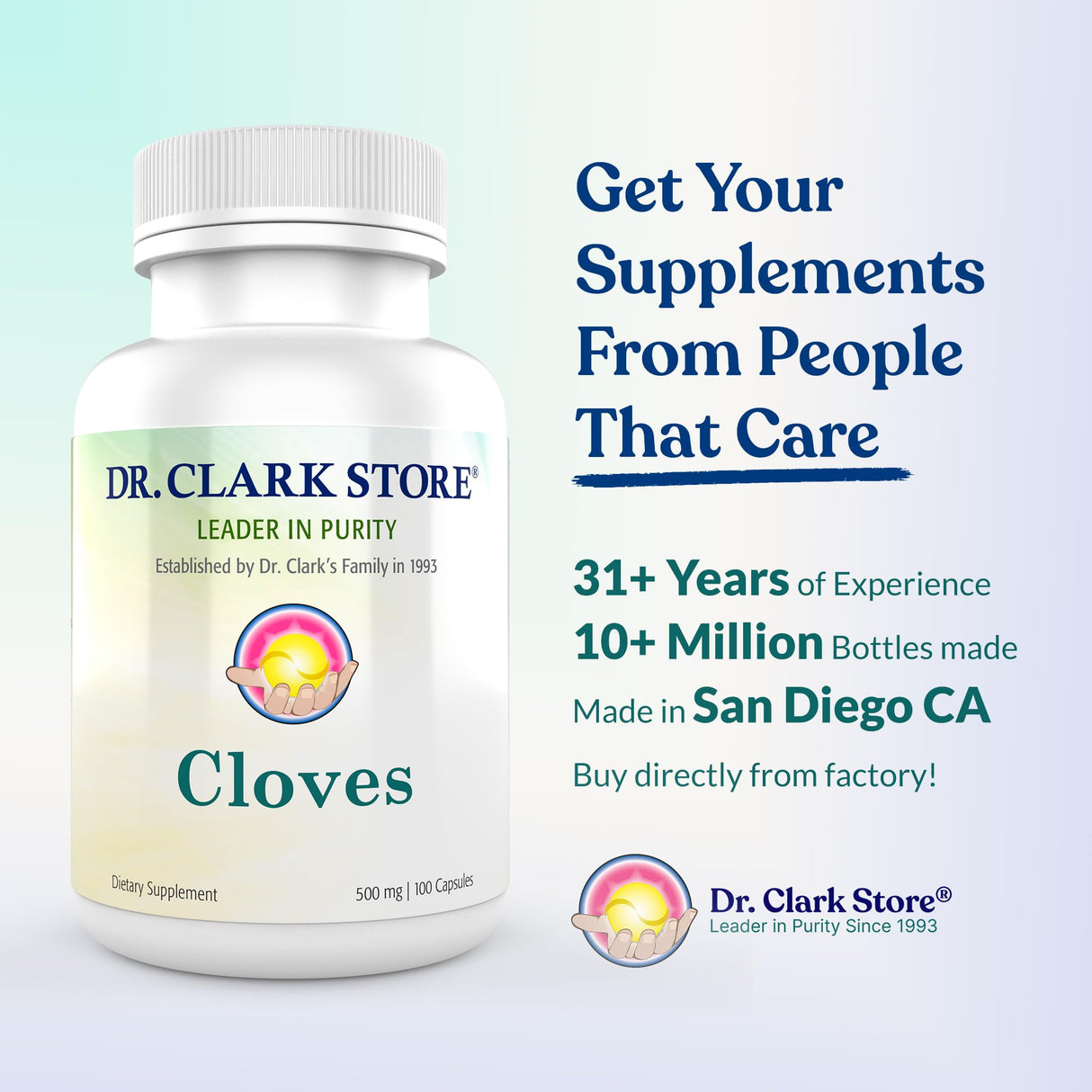 Dr Clark Cloves Healthcare Supplement - Natural Digestive Health, 500 mg, 100 Pure Gelatin Capsules