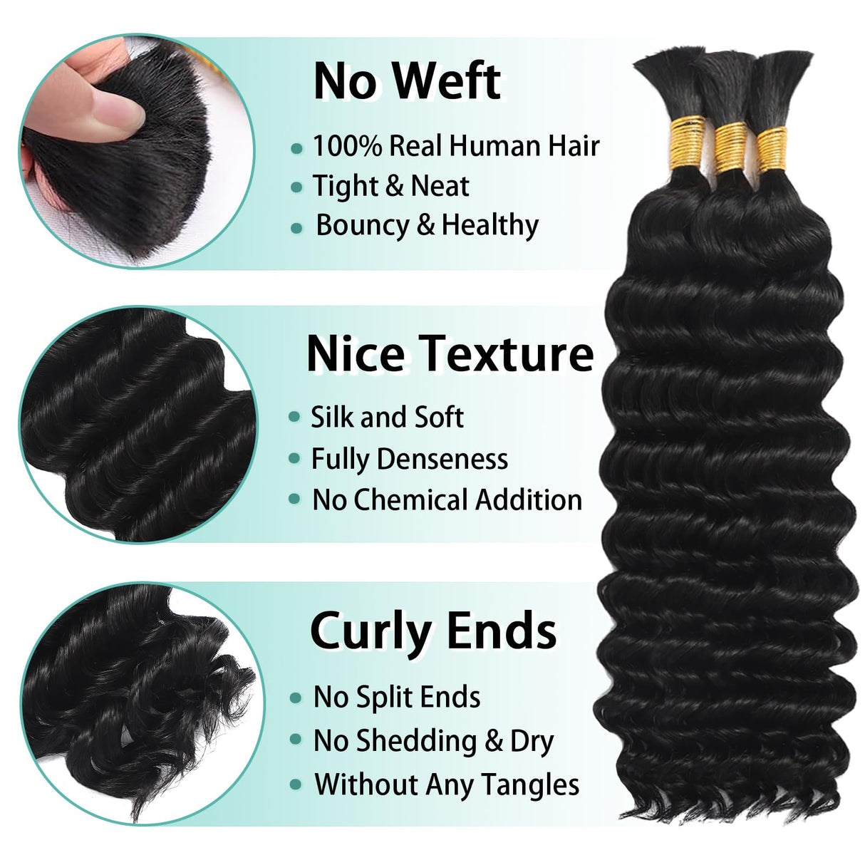 Human Braiding Hair for Boho Braids Human Hair 110g 22 Inch Curly Boho Hair for Braiding Knotless 12A Deep Wave Bohemian 3 Bundles/Pack Natural Color