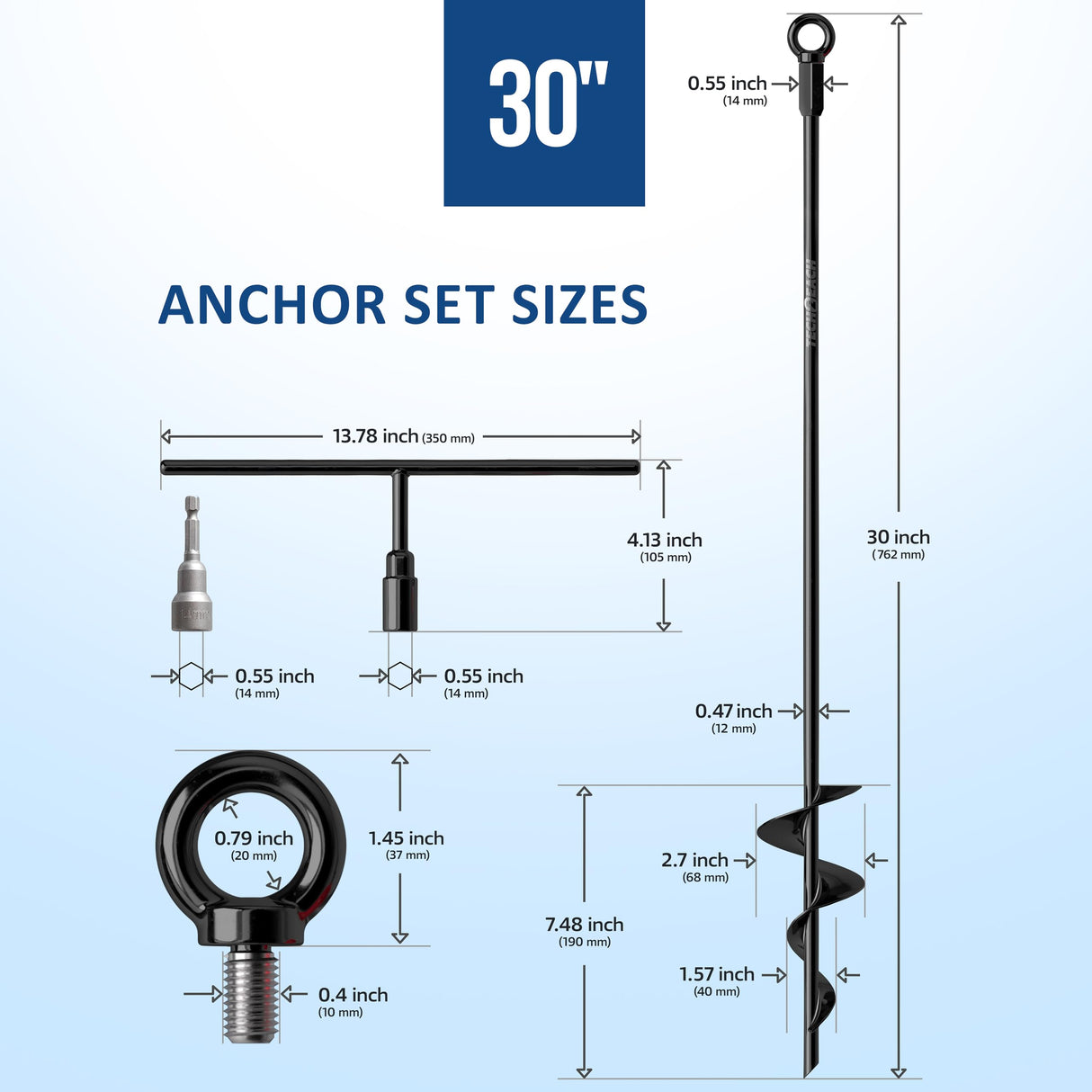 30 inch Ground Anchors Heavy Duty Screw in - Kit of 4 Fully Welded Earth Anchors - Long Spiral Tie Down Stakes for Swing Set Shed Trampoline Canopy Tree Tent - High Wind Anchor - Sand Auger Stake
