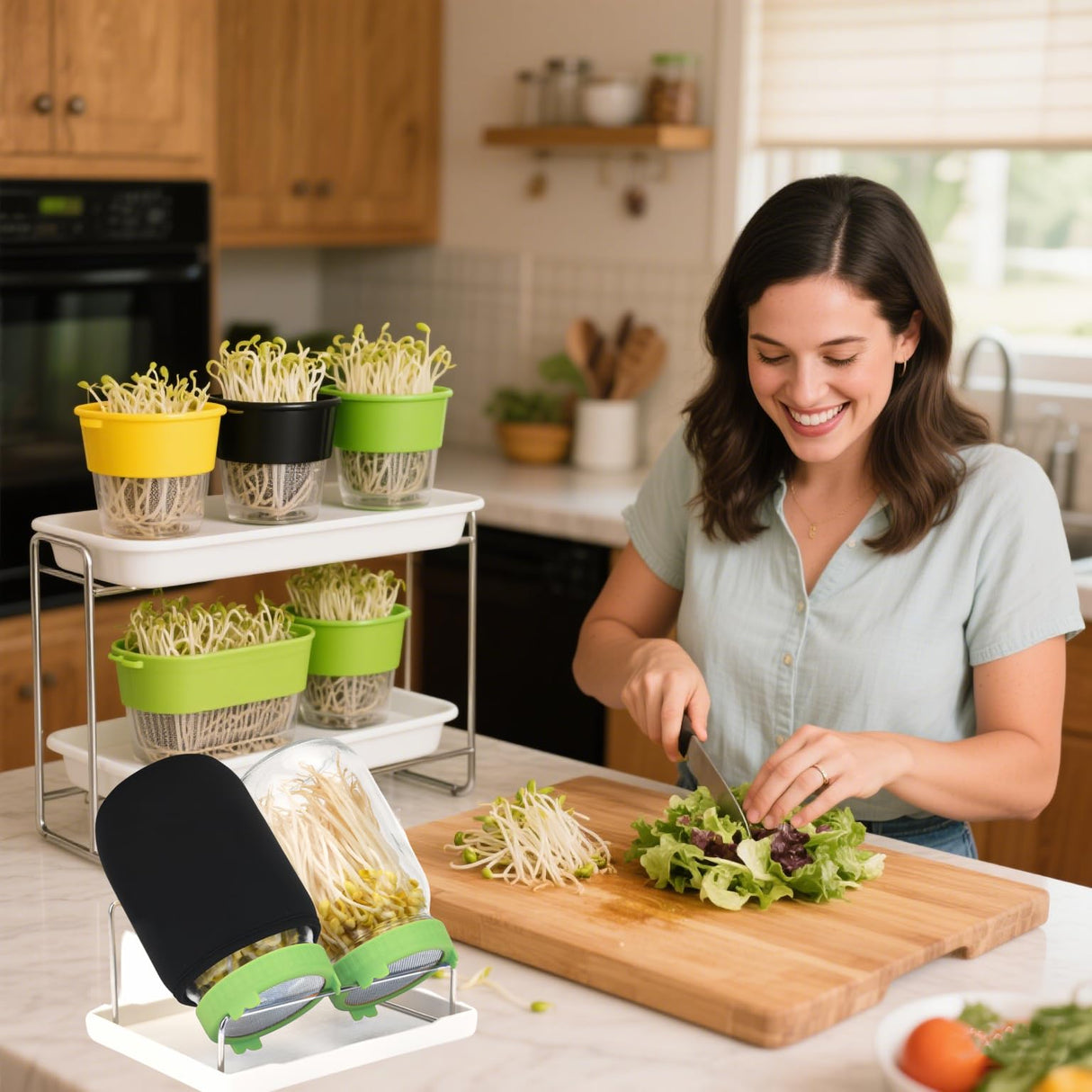 Lulonpon Sprouting Kit, 2 Sprouting Jar Kits, Wide Mouth Quart Mason Jars with Stainless Steel Screen Sprout Lids,1000ml Sprouts Growing Kit, Seed Sprouter Set for Growing Broccoli, Bean, Alfalfa 