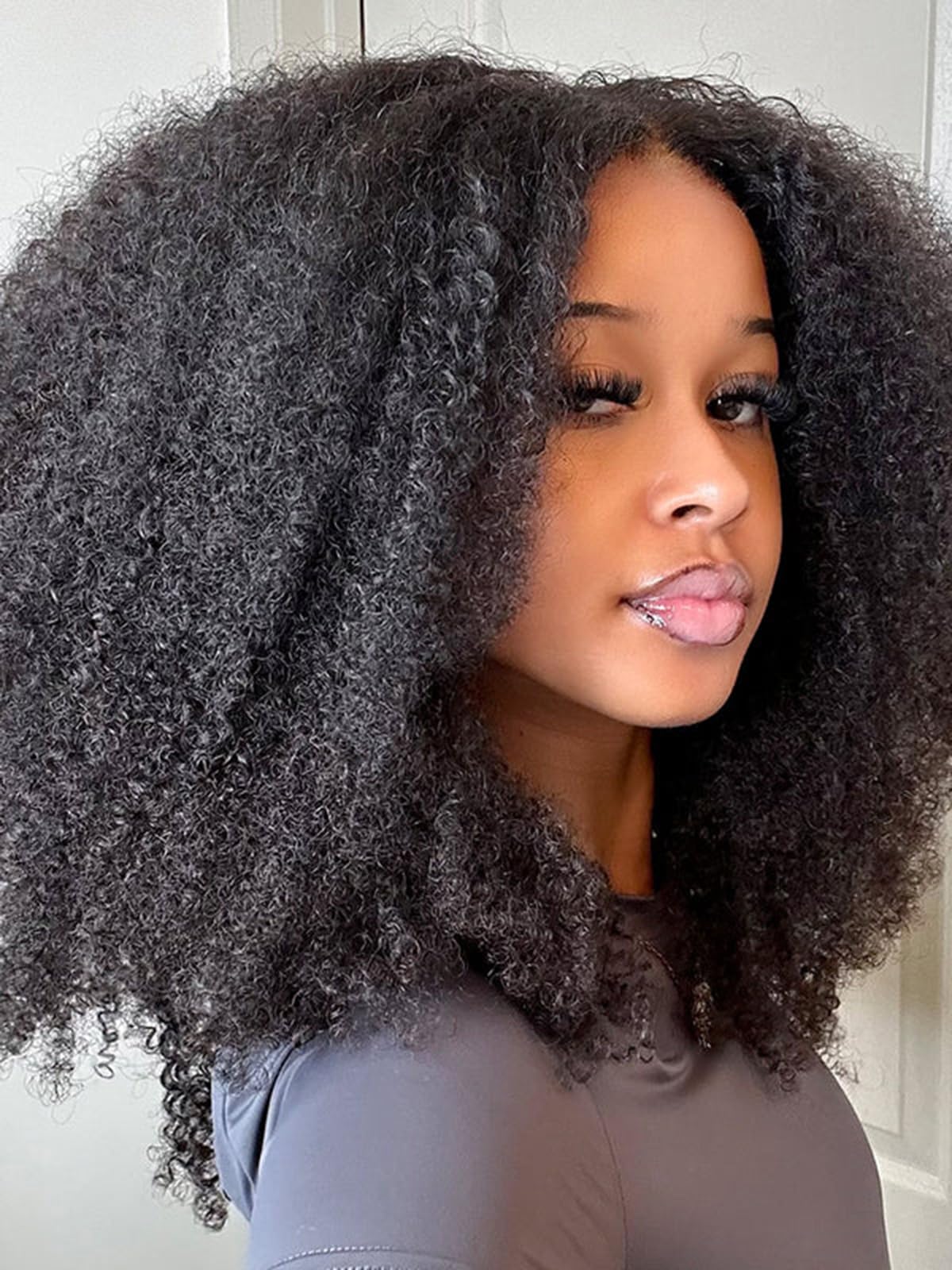 ISEE Wear and Go Glueless Wig Afro Kinky Curly Lace Front Wigs Human Hair 7x5 HD Lace Afro Curly for Women Lace Pre Cut Glueless Wigs Human Hair Pre Plucked 16 Inch