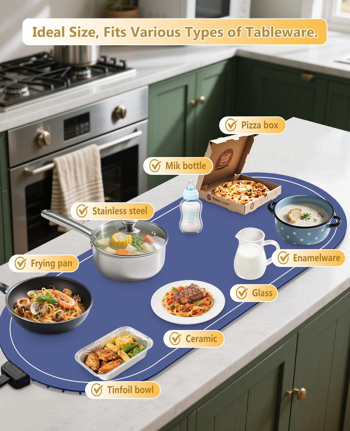 Food Warming Mats for Countertop Extra Large(XXL 36"x15"),Electric Heating Pad for Food,Roll Up Silicone Warmer Mat for Party,Christmas House Warming Gifts for Home Daily Use(Blue)