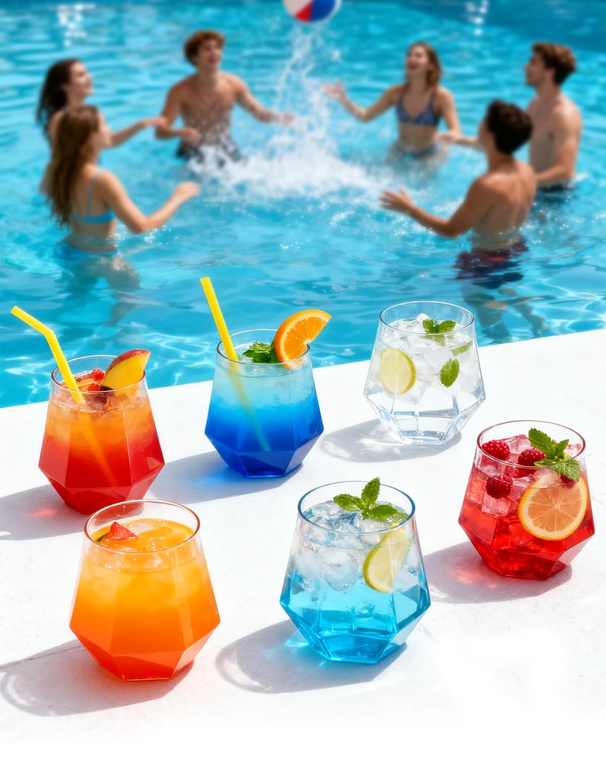 BESTSTAR 40 PCS Clear 12 Oz Plastic Wine Whiskey Glasses, Diamond Stemless Unbreakable Disposable Wine Glasses for Parties, Ideal for Weddings, Christmas, Halloween,Holidays,pool party,Daily Use