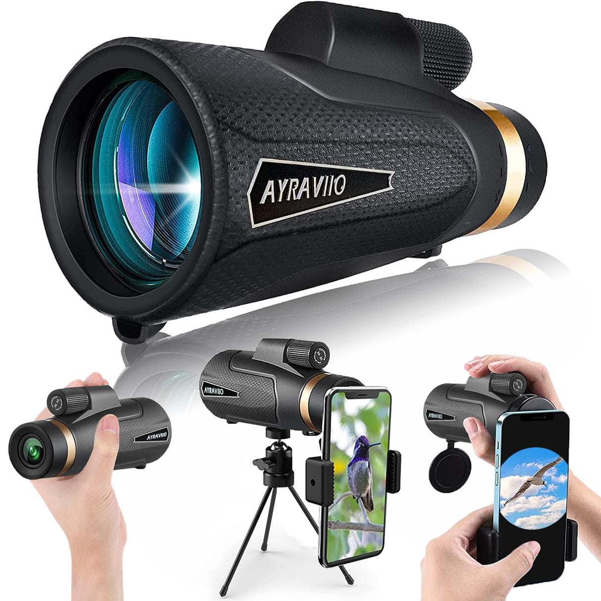 Birthday Gifts for Men Dad Husband Him, 12x60 Monocular Telescope with Smartphone Holder & Upgraded Tripod, High Powered SMC & BAK4 Scope, Gifts for Christmas, Outdoors Hiking Gifts