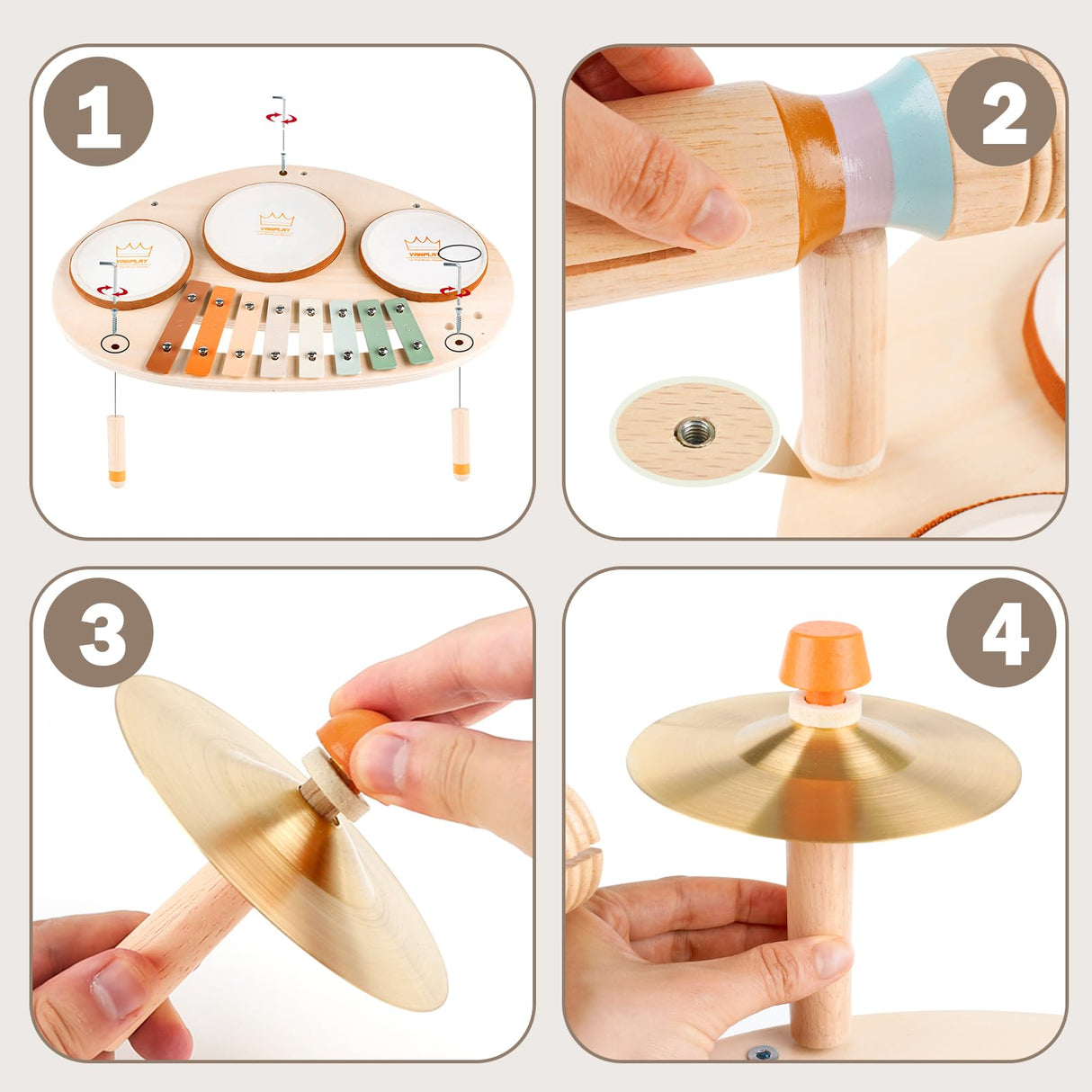 Drum Set for Toddler - Toys for 2 3 4 Year Old Girls Boy Gifts - 9 in 1 Wooden Montessori Musical Instruments with Xylophone for Kids 3-5, Christmas Birthday Gifts for Toddlers 2-4