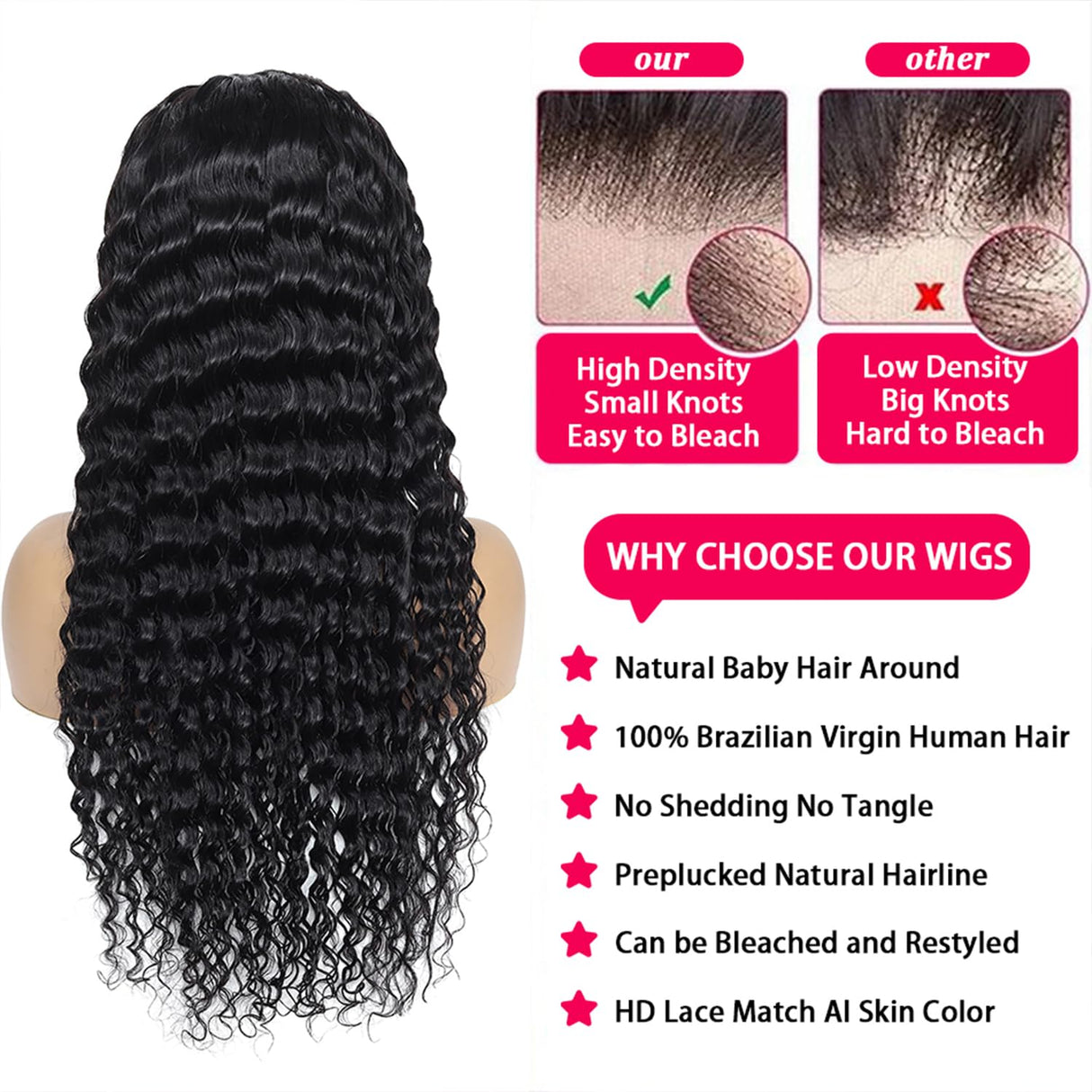 30 Inch 13x6 HD Deep Wave Lace Front Wigs Human Hair Pre Plucked 200% Density Transparent Deep Curly Lace Frontal Wigs With Baby Hair Glueless Wig For Women