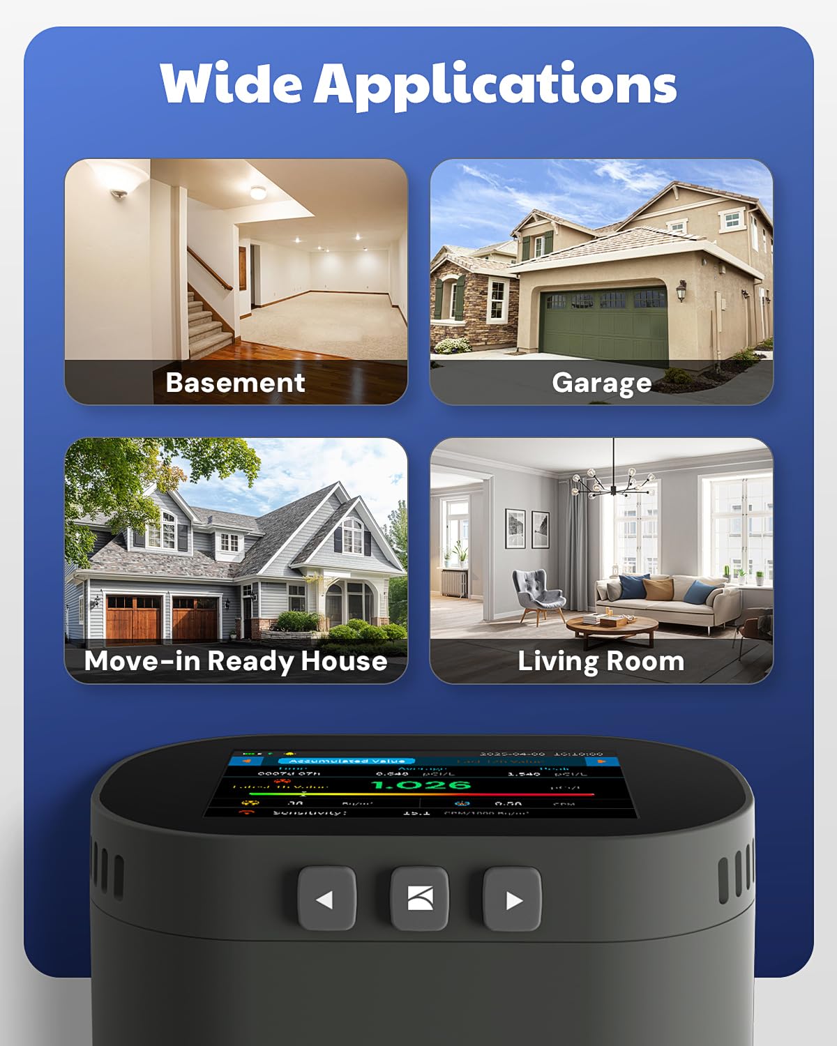AEGTEST HOUND-3786 Radon Detector for Home, 10-Min Update, 3.5" Large Display, Long-Term Radon Monitoring with Data Charts, PDF Export, Audible & Visual Alarm, pCi/L & Bq/m³ -Black