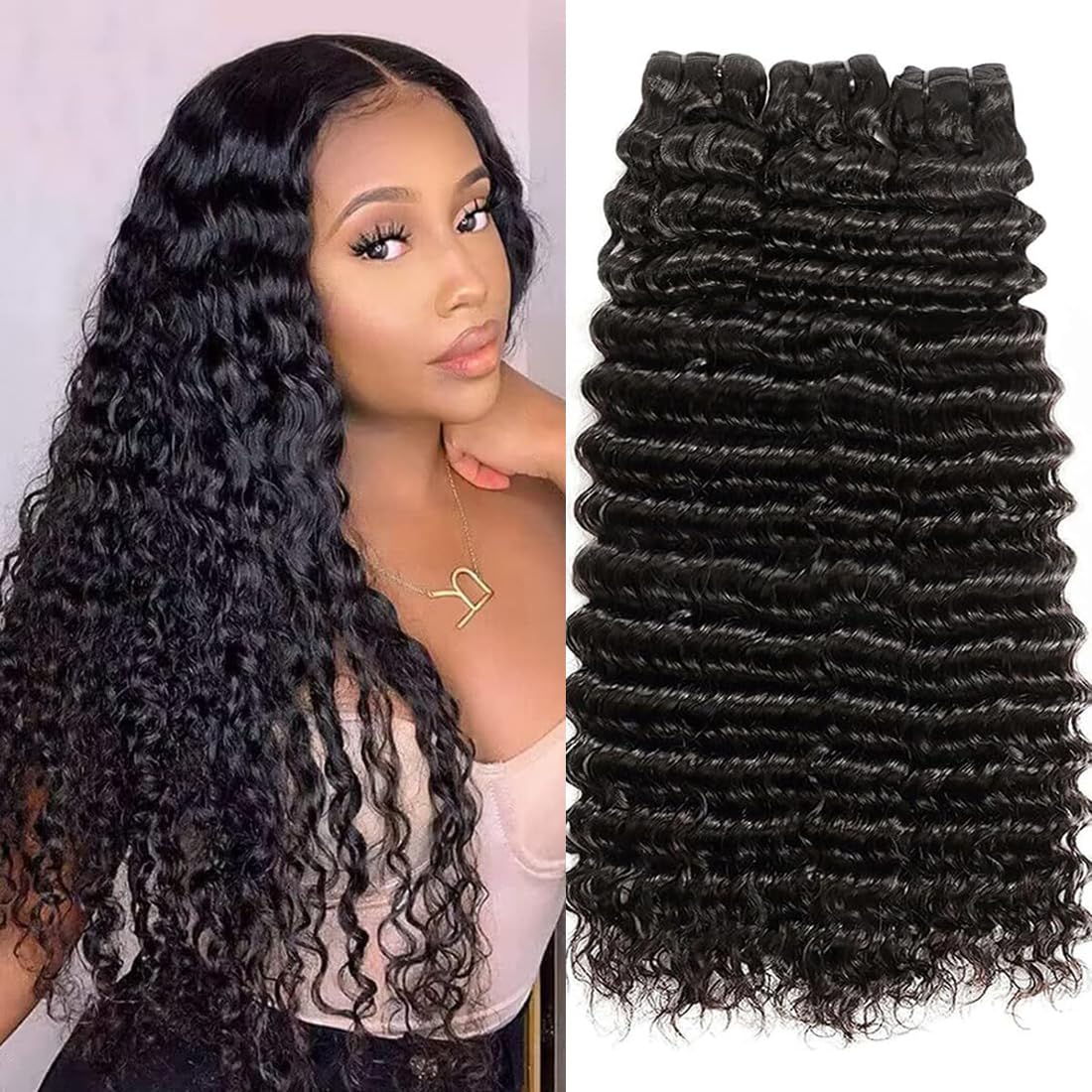 Chikamlty Deep Wave Bundles Human Hair 16 18 20 Inch Deep Curly Bundles 12A Grade 100% Unprocessed Brazilian Virgin Hair Wet and Wavy Bundles Double Weft Natural Black Color