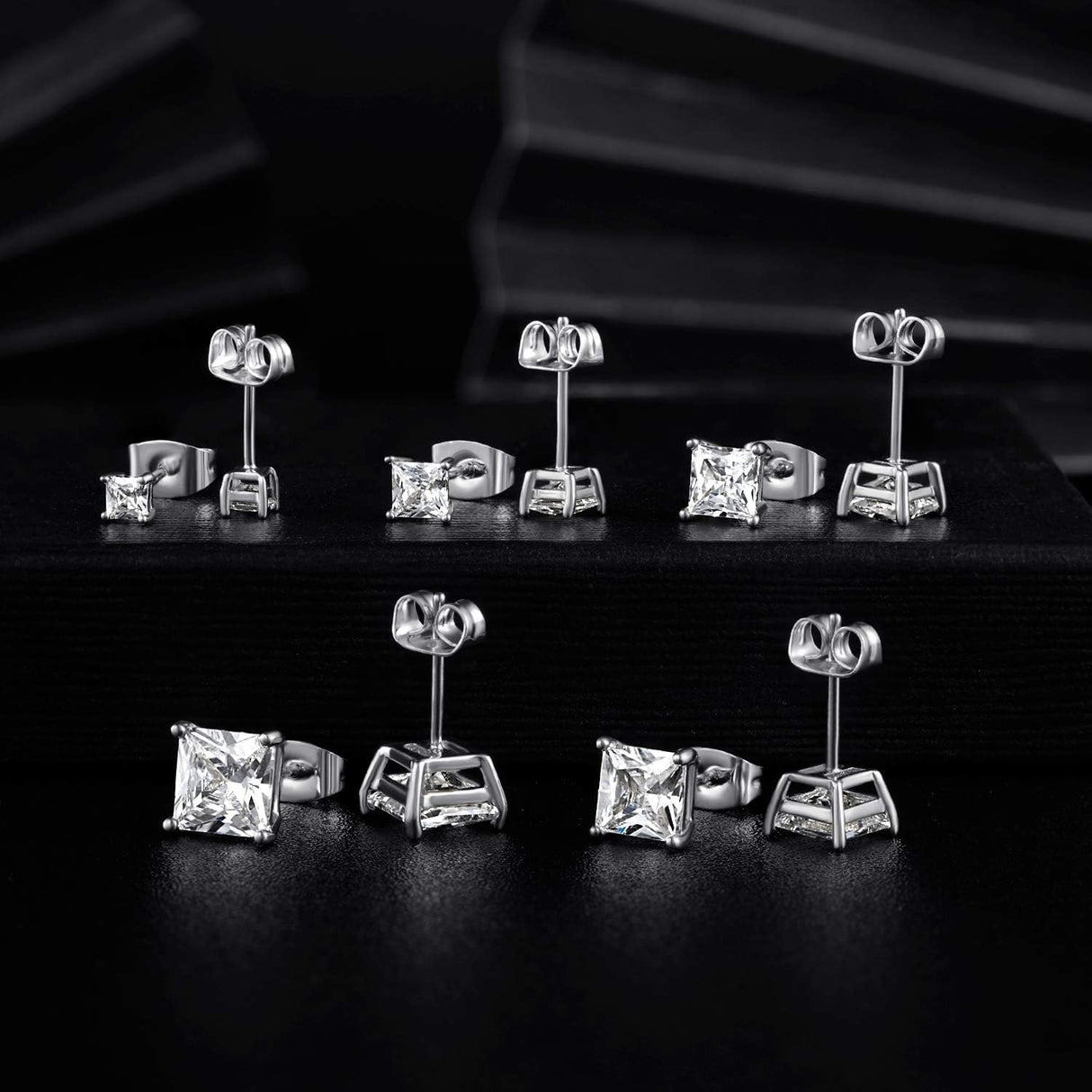 MDFUN 316L Stainless Steel Square Stud Earrings Set for Women Men 3-7MM