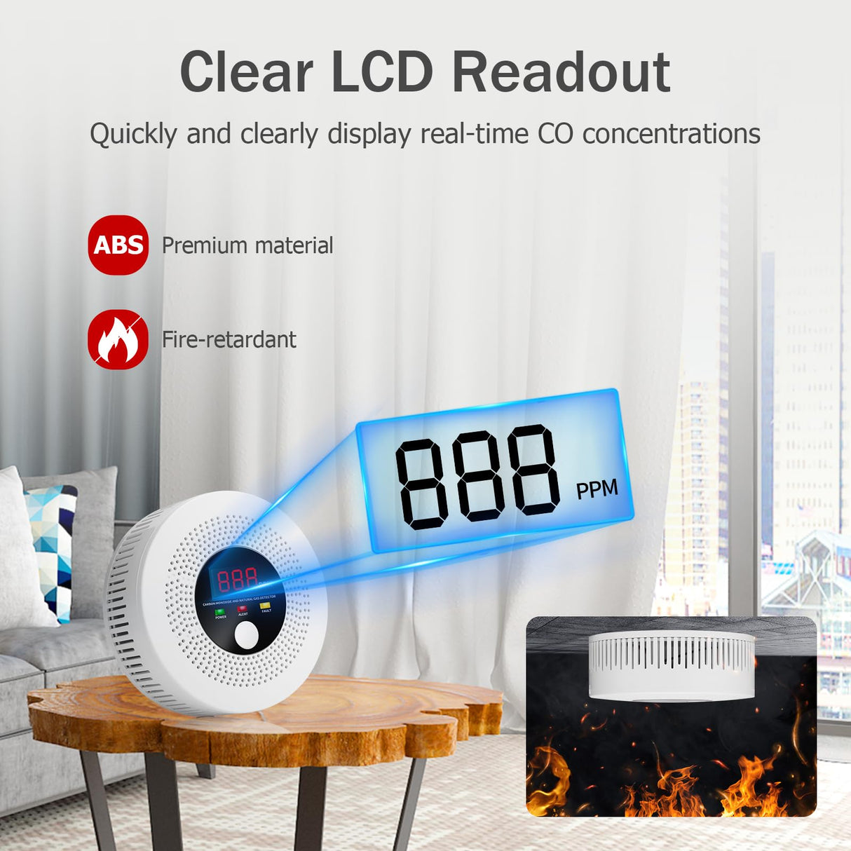 2-in-1 Smoke and Carbon Monoxide Detector 10-Year Battery-Powered CO Alarm with Clear LCD Display and Sound Warning for Home Reliable Detector for Enhanced Safety and Protection (Includes Batteries)