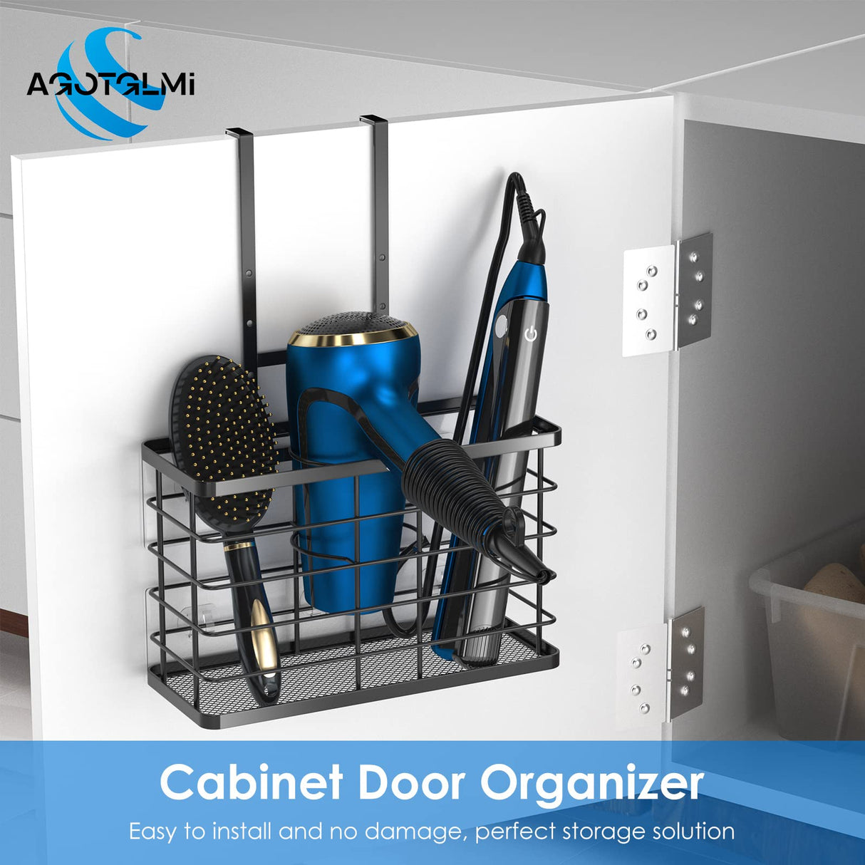 Hair Tool Organizer, Dryer Holder, 3 in 1 Blow Bathroom Organizer Wall Mounted/Cabinet Door for Flat Iron, Curling Straightener, Care & Styling Tools Storage Basket