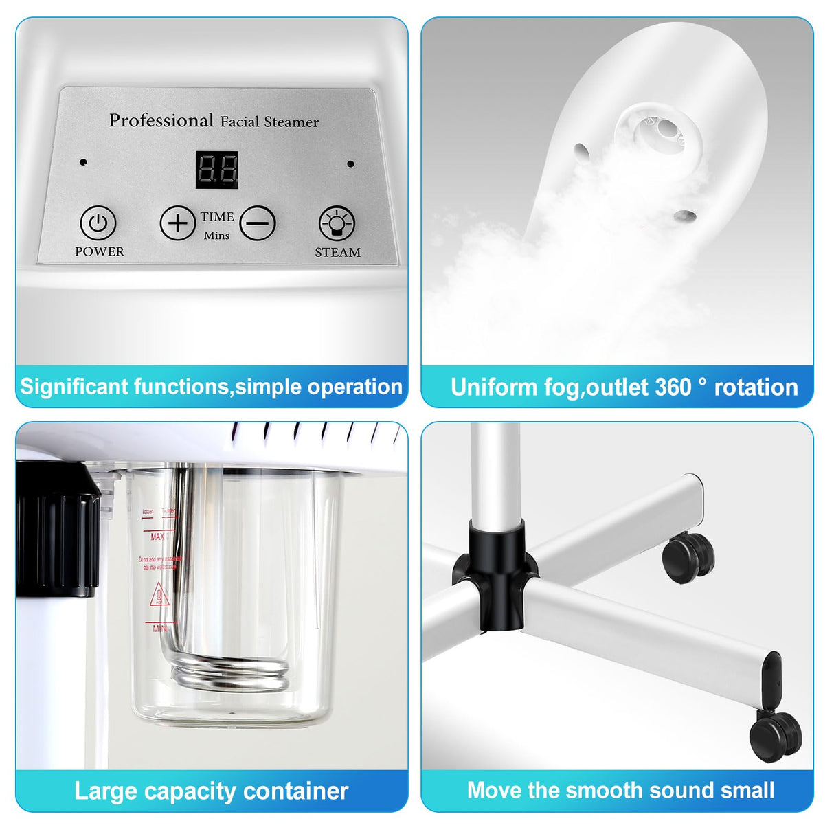 Chetunju Professional Facial Steamer for Ozone Humidifier Atomizer, Adjustable Height and Angle, Face Steamer Clean Skin Firming Pores and Moisturizing Suitable for a Beauty, Spa, at Home