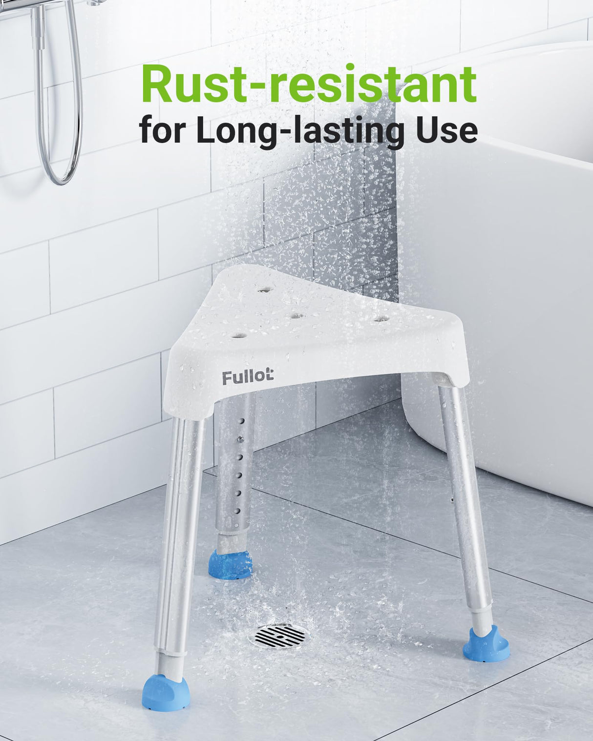 FULLOT Space-Saving Triangular Shower Chair for Elderly and Disabled, 400 lbs Adjustable Shower Stool Seat with Stable-Bracing, Non-Slip Bathtub Chair, Tool-Free Assembly, FSA/HSA Eligible