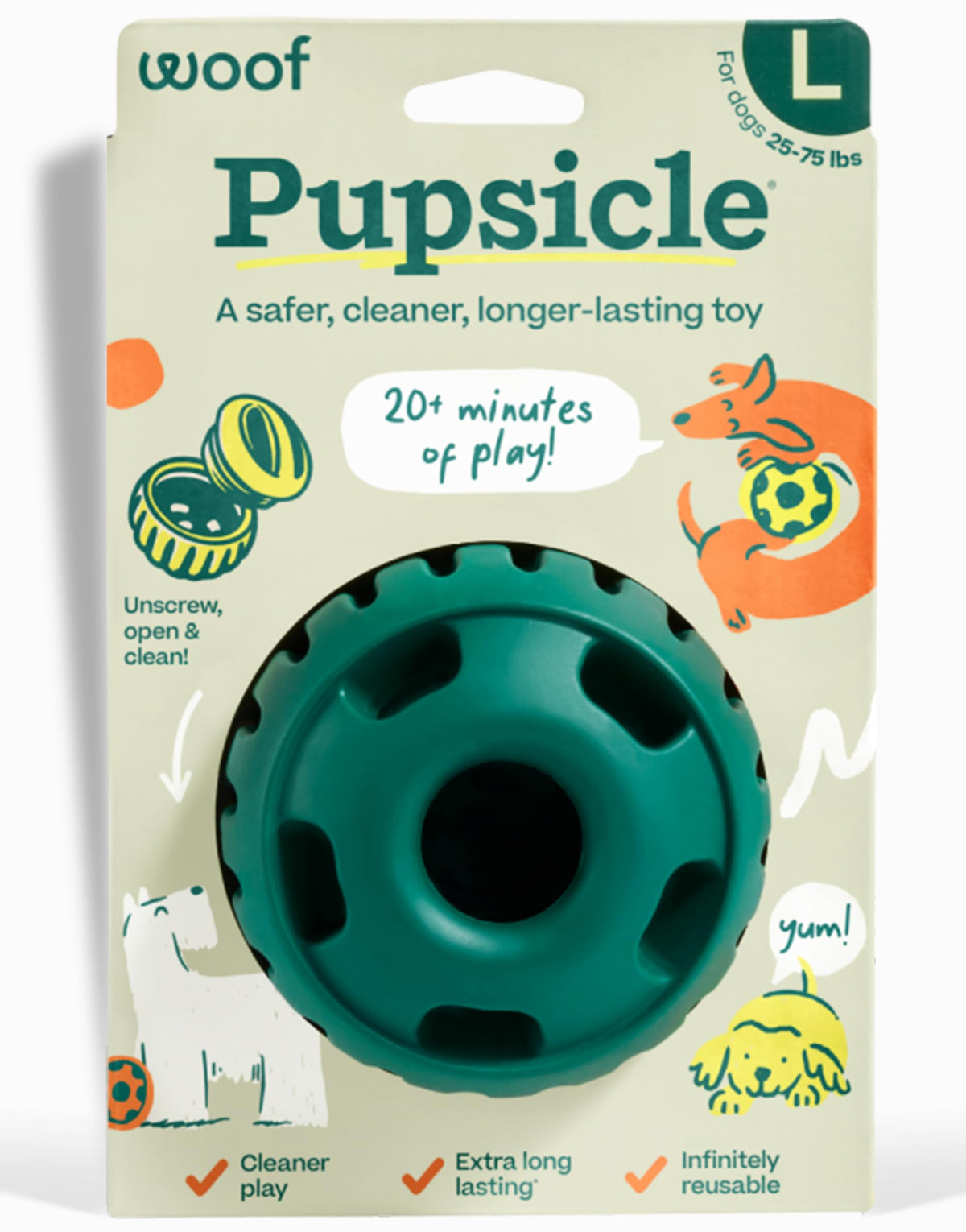 WOOF Pupsicle Interactive Dog Ball Toy for Dogs 25-75 lbs - Green