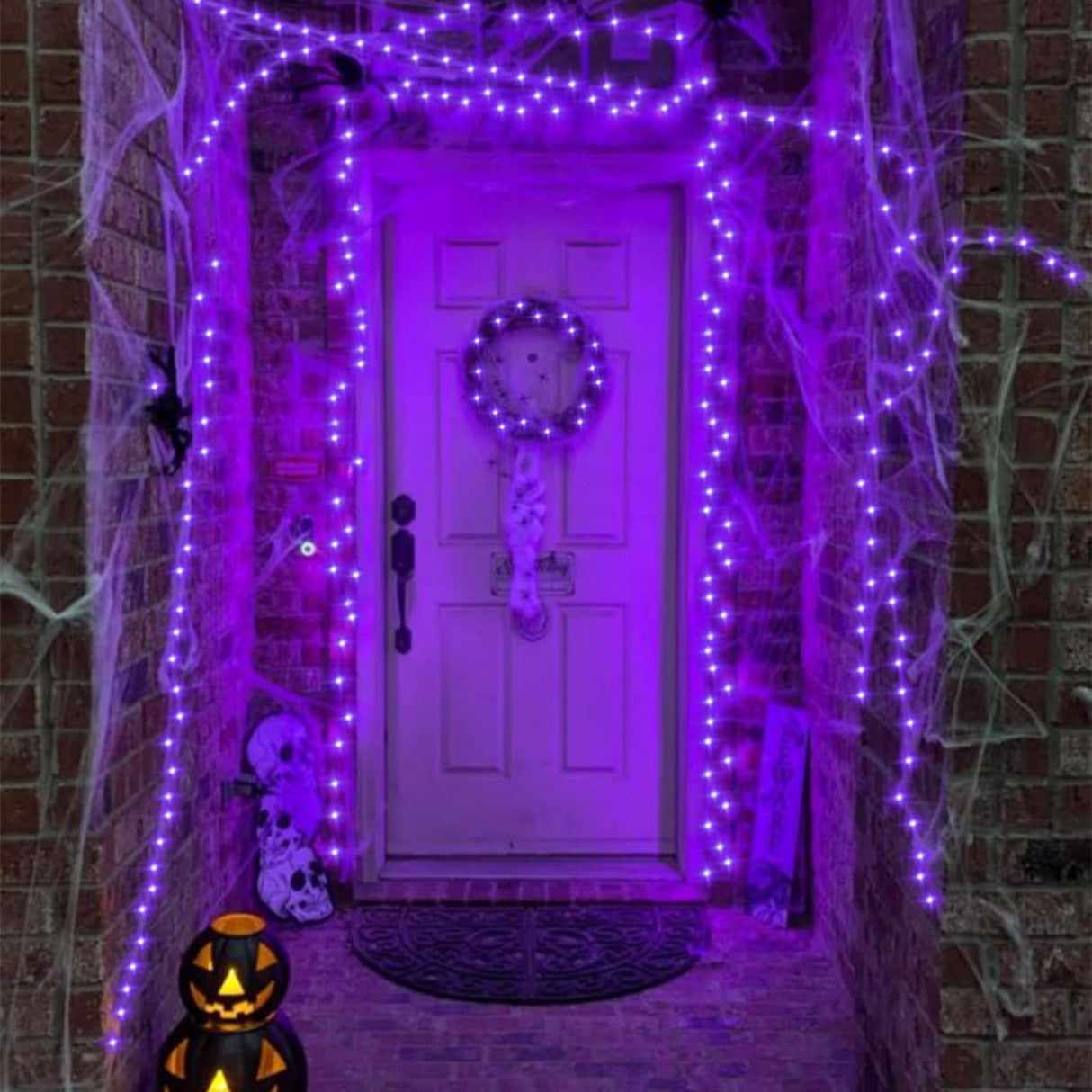 YEGUO Halloween Lights Battery Operated, 2 Pack Each 33ft 100 LED Purple String Lights Outdoor Waterproof, Green Wire Fairy Christmas Light Indoor with Remote