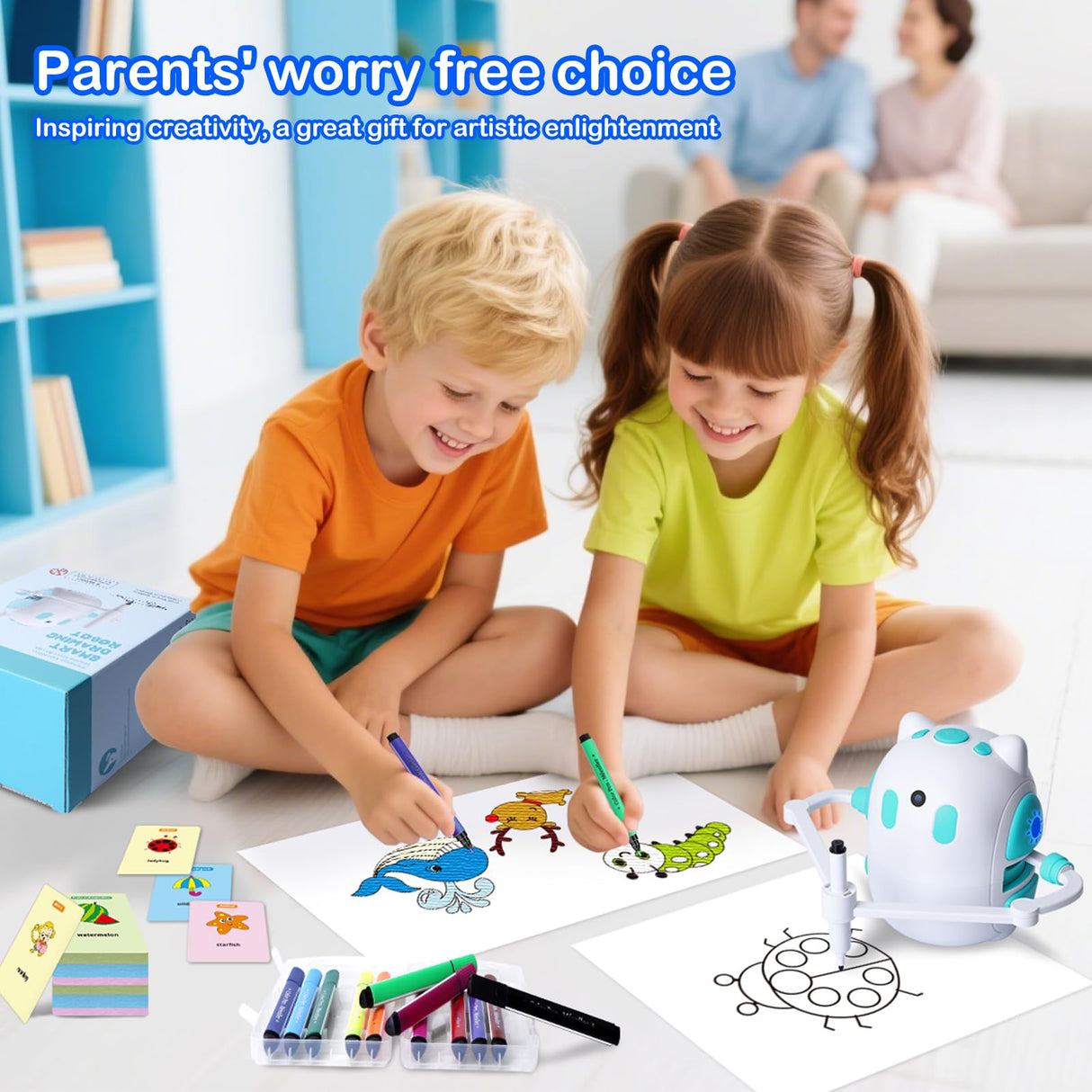 Drawing Robot for Kids 150 Educational Cards Smart Drawing Robot Voice Interactive Partner Montessori Painting Toy for Boys & Girls Ages 3-8 Perfect for Birthdays Christmas and Learning Fun