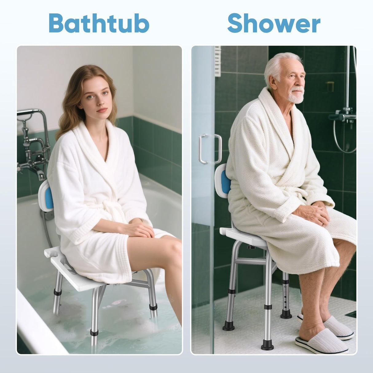 Shower Chair for Inside Shower - 500 lbs Heavy Duty Bath Bench Seat | FSA/HSA Eligible | Adjustable Height | Tool-Free Assembly Bathtub Stool for Elderly, Seniors and Disabled