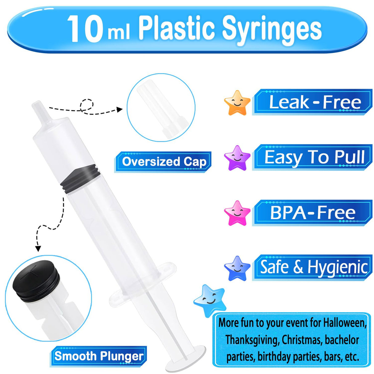 SNMEIKUN 120 Pack Plastic Syringes with Tip Cap 10ml Capacity Resuable Syringe for Halloween, Thanksgiving Day, Christmas, Graduation