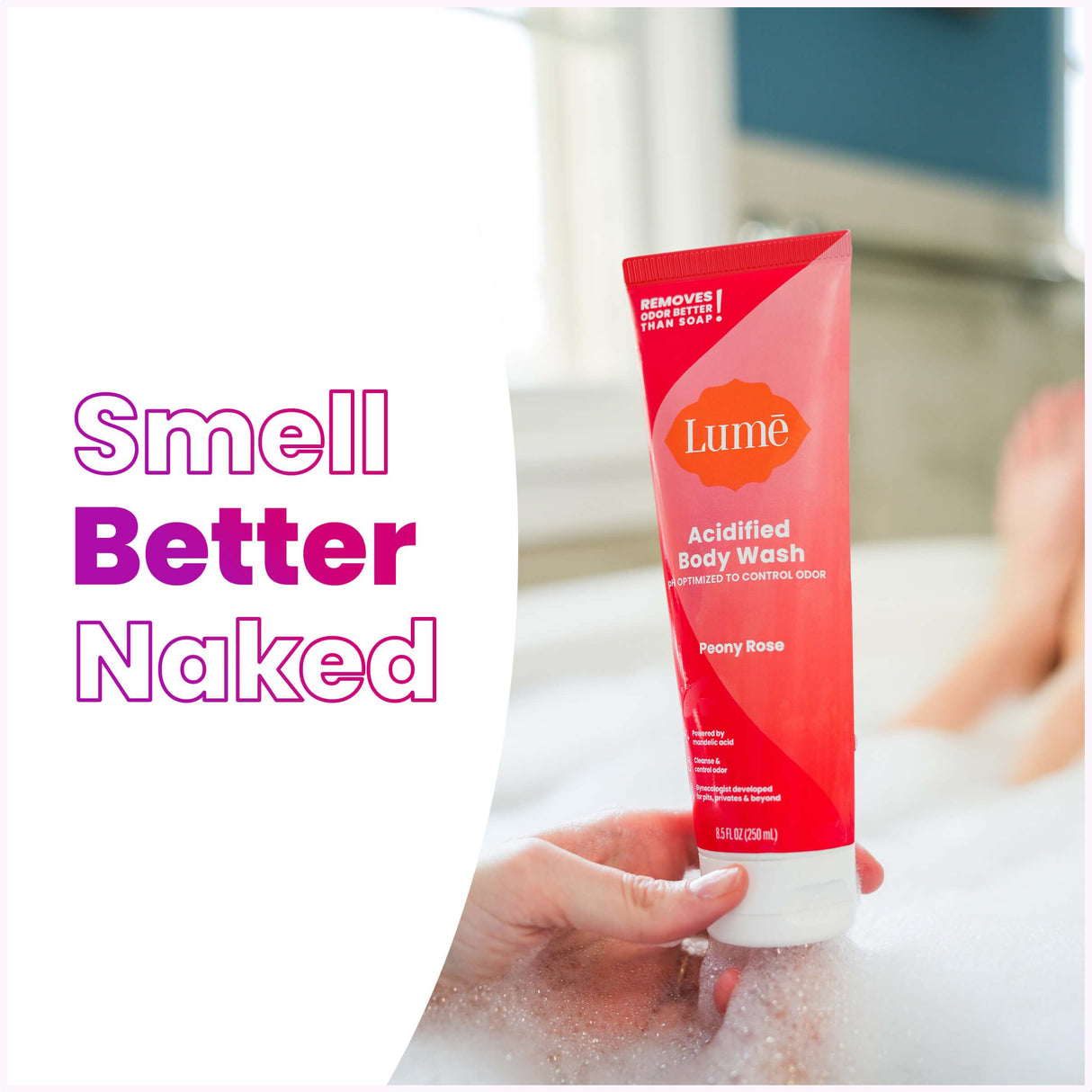 Lume Acidified Body Wash - 24 Hour Odor Control - Removes Odor Better than Soap - Moisturizing Formula - Formulated Without SLS or Parabens - OB/GYN Developed - 8.5 ounce (Pack of 2) (Peony Rose)