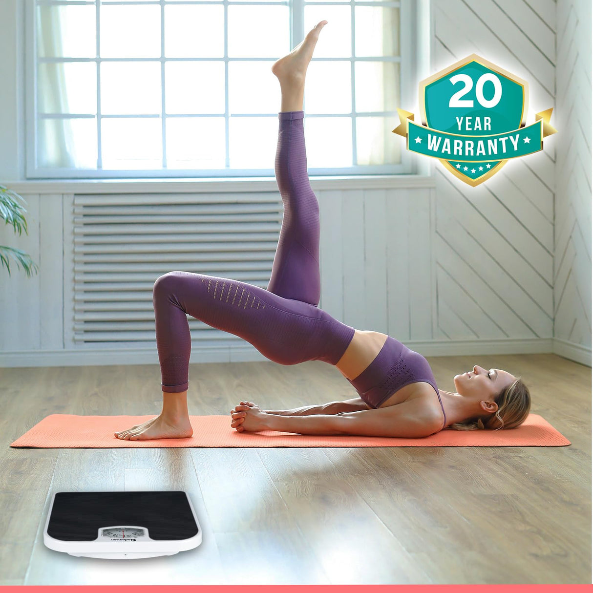 Adamson A21 Analog Scales for Body Weight - Up to 300 LB - New 2024 - Anti-Skid Rubber Surface + Large Numbers - Analog Bathroom Scale - Affordable - Durable with 20-Year Warranty - Black