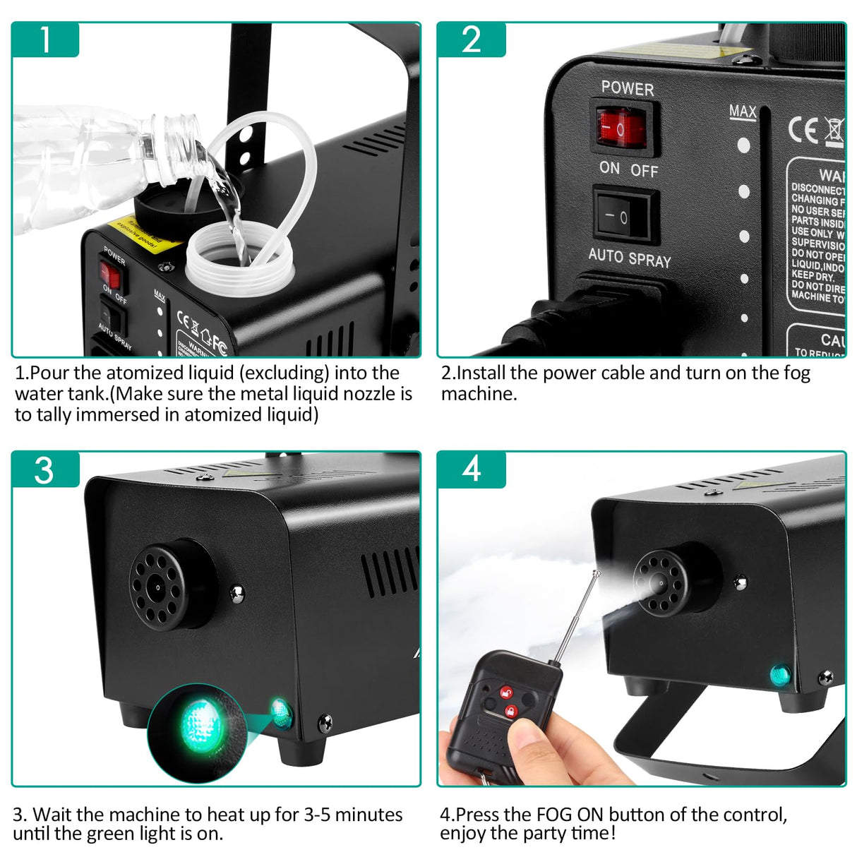 AGPTEK Fog Machine, 500W Smoke Machine with Wireless Remote & Automatic Spray Function, Great for Halloween, Christmas, Wedding, Parties, DJ Performance & Stage Show