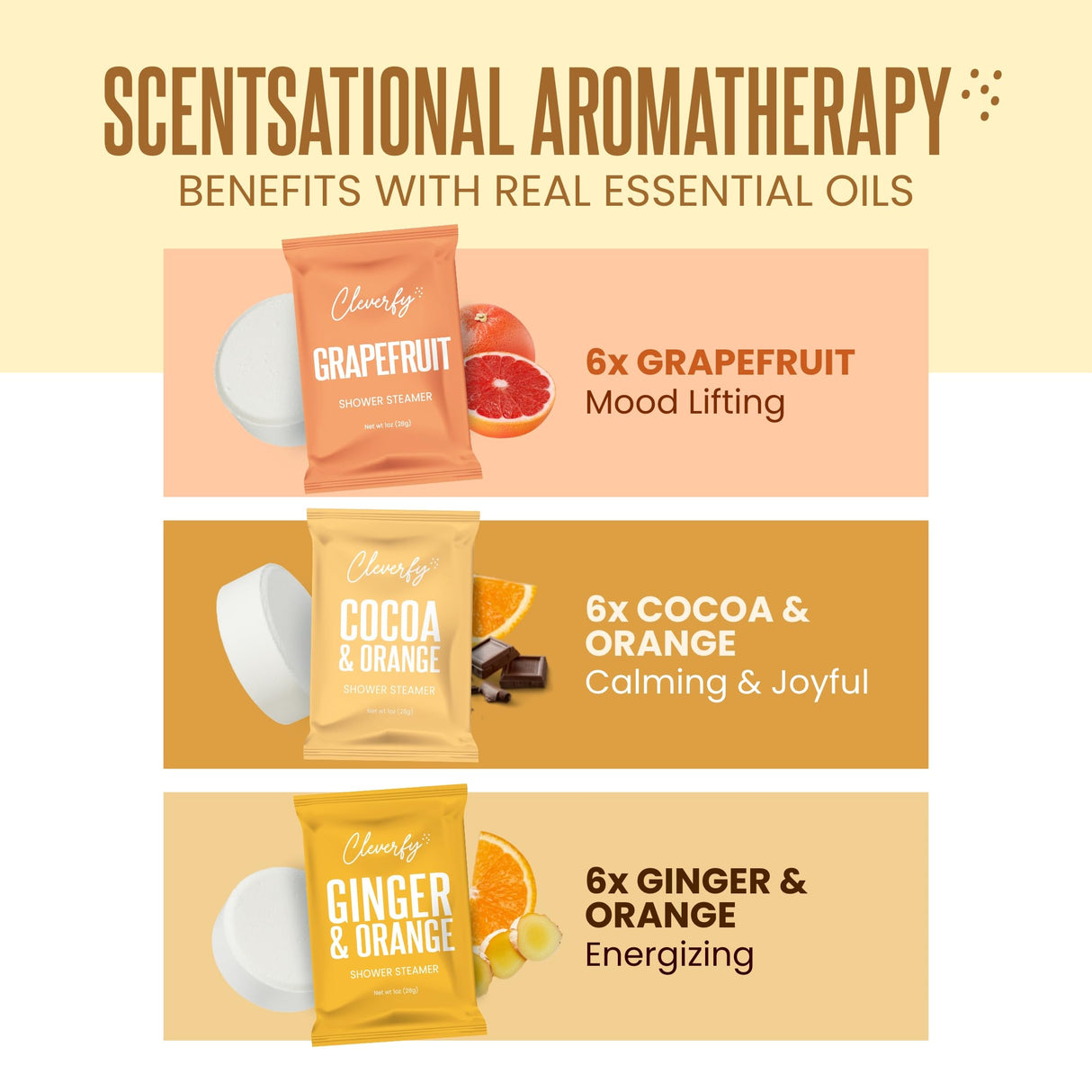 Cleverfy Citrus Shower Steamers Aromatherapy – Stocking Stuffers for Teen Girls, Women and Wife – Christmas Gifts for Teens and Women – White Elephant Gifts for Adults – 18 Tablets