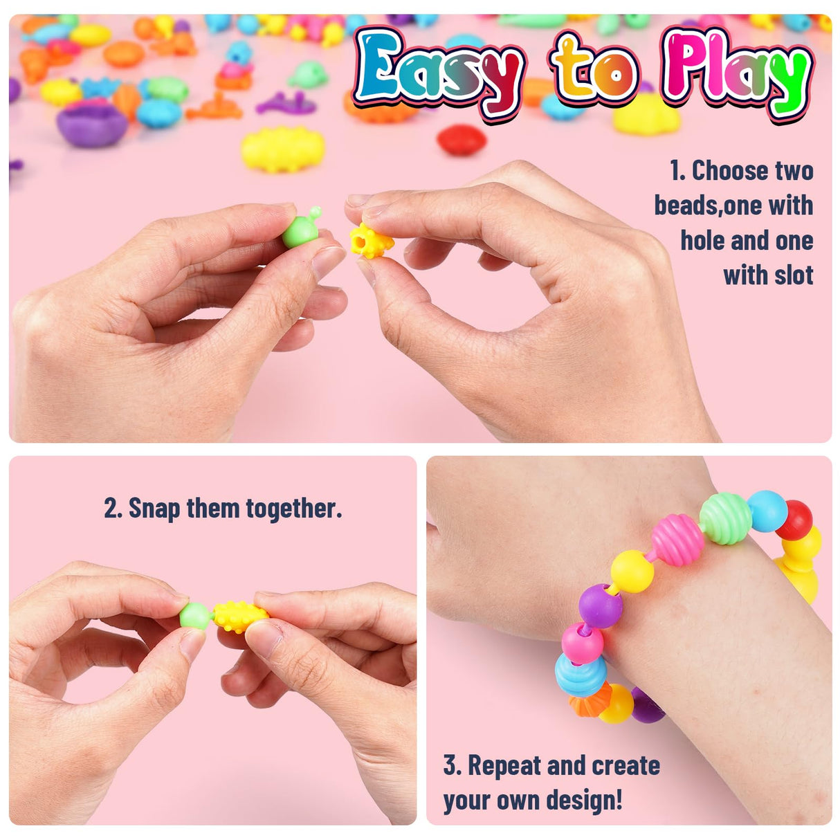 FUNZBO 650pcs Pop Beads - Jewelry Making Kit for 3 4 5 6 7 8 Year Old Little Girls, Arts and Crafts Toys for Kids, Necklace Bracelet Creativity Snap Set Top Best Christmas Birthday Gifts